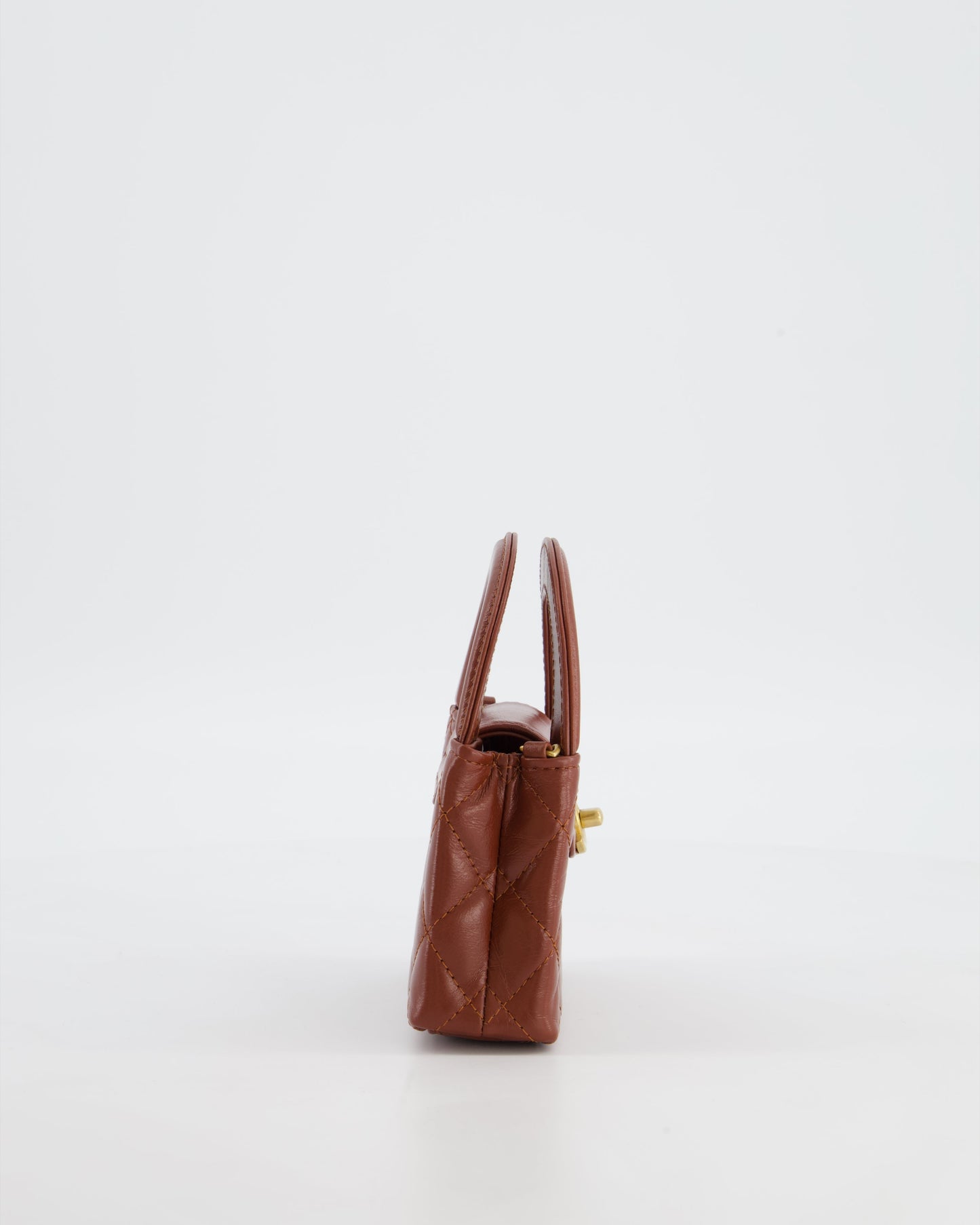 Chanel Brown Nano Mini Kelly Shopping Bag in Aged Calfskin Leather with Brushed Antique Gold Hardware