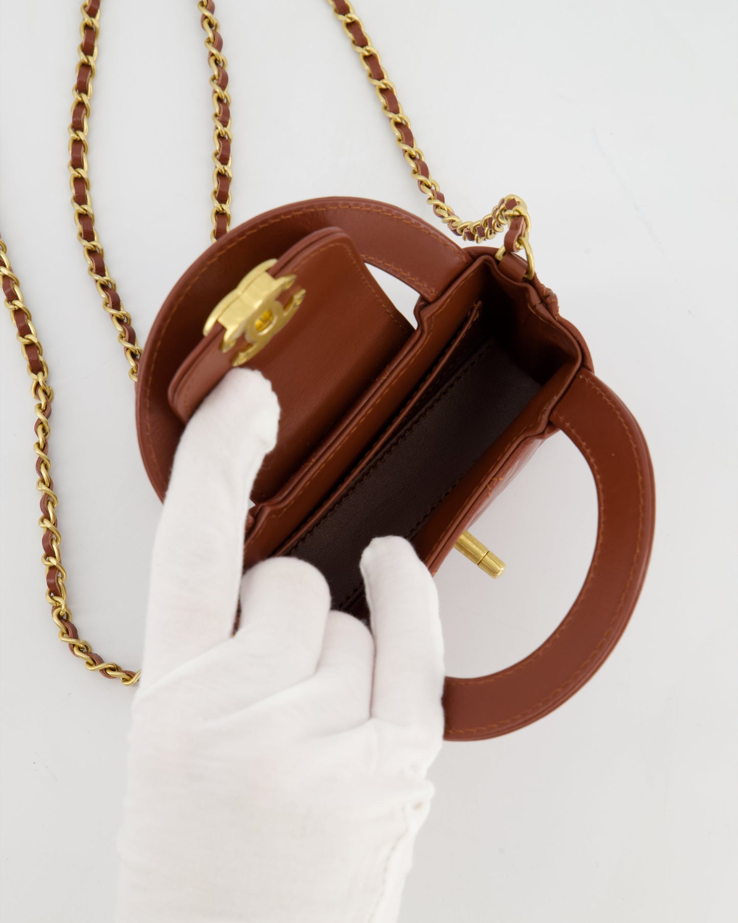 Chanel Brown Nano Mini Kelly Shopping Bag in Aged Calfskin Leather with Brushed Antique Gold Hardware