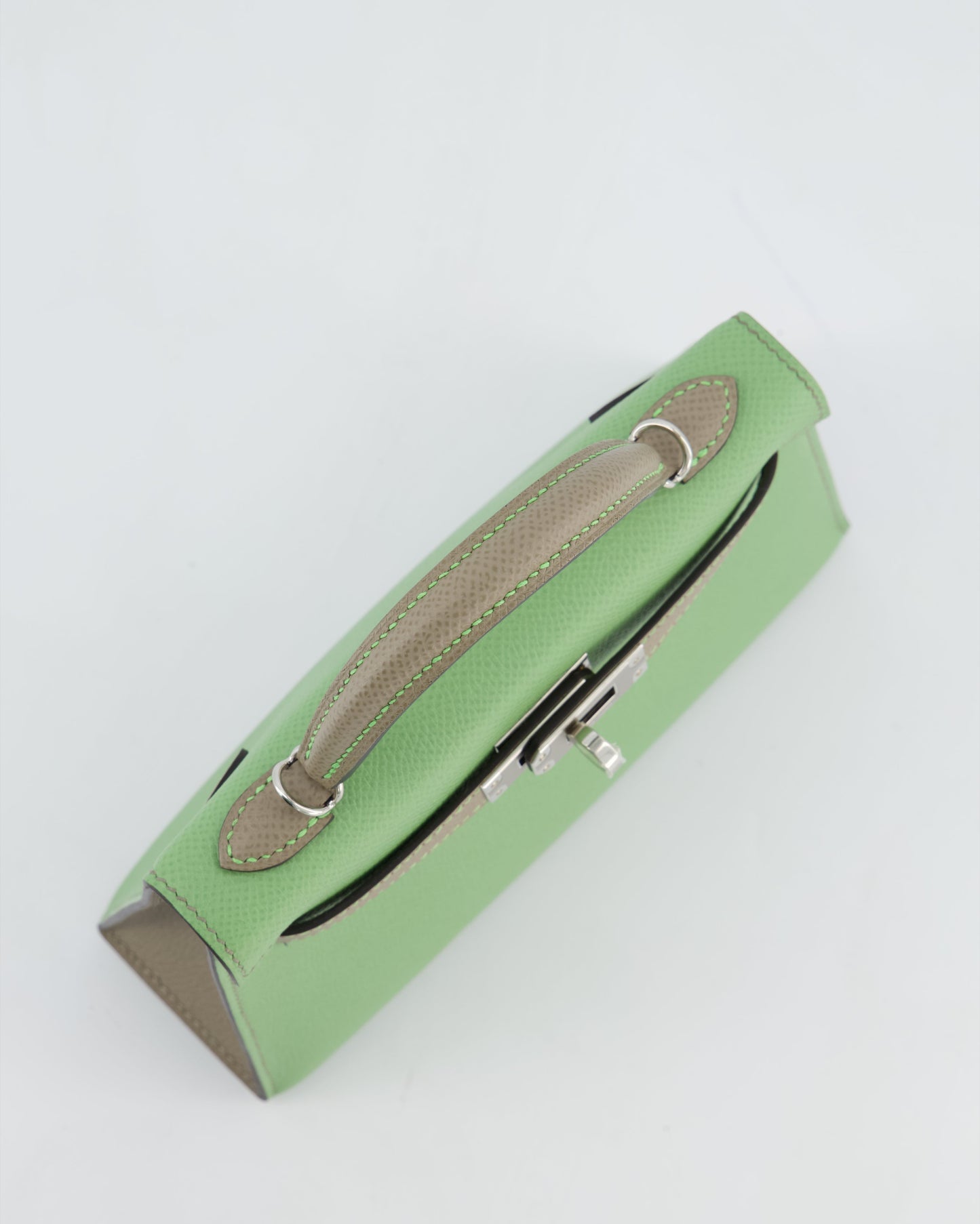 *SUPER RARE* Herm�s HSS Mini Kelly II 20 Bag in Vert Criquet & Gris Aphalt Epsom Leather with Contrast Stitching and Palladium Hardware