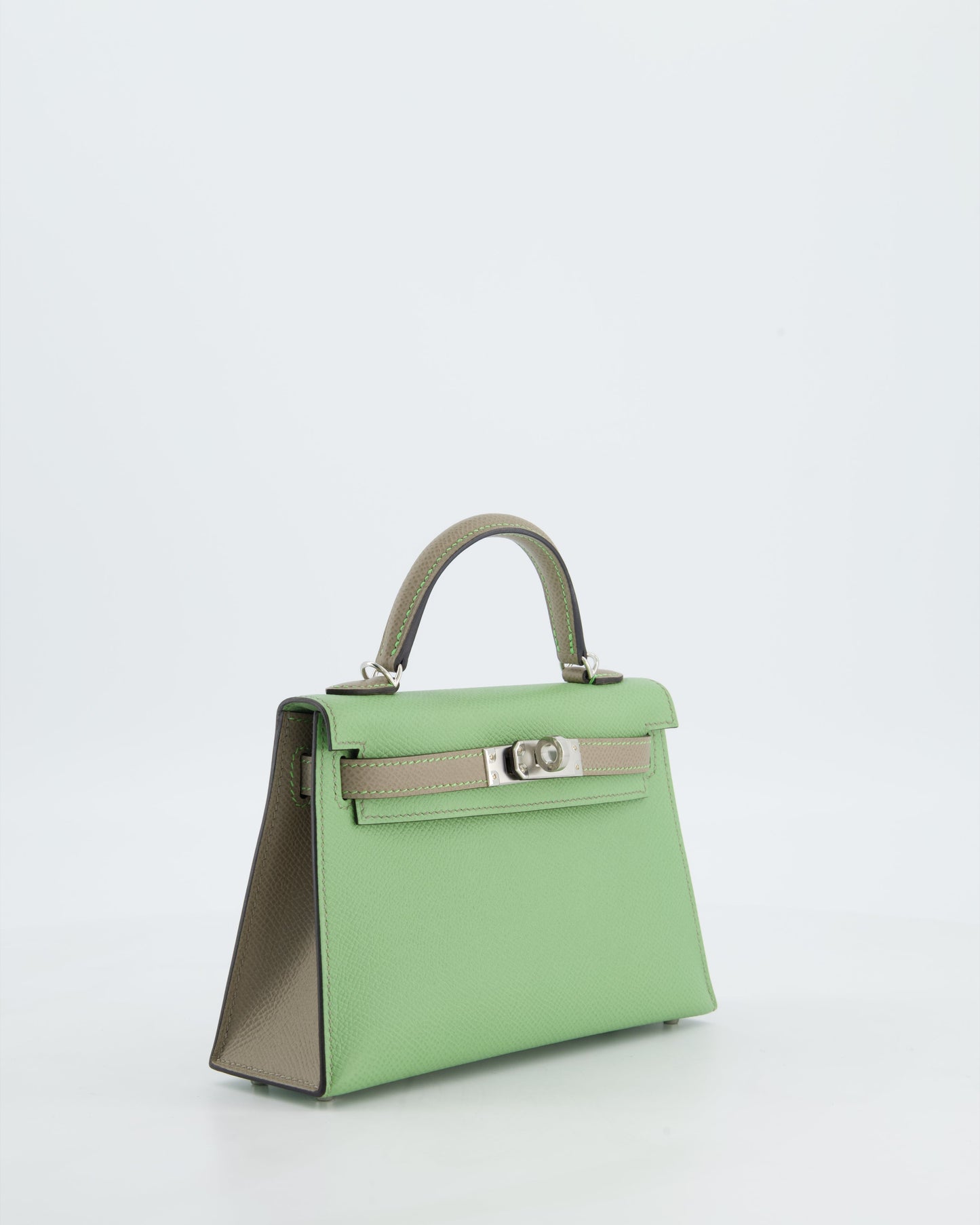 *SUPER RARE* Herm�s HSS Mini Kelly II 20 Bag in Vert Criquet & Gris Aphalt Epsom Leather with Contrast Stitching and Palladium Hardware