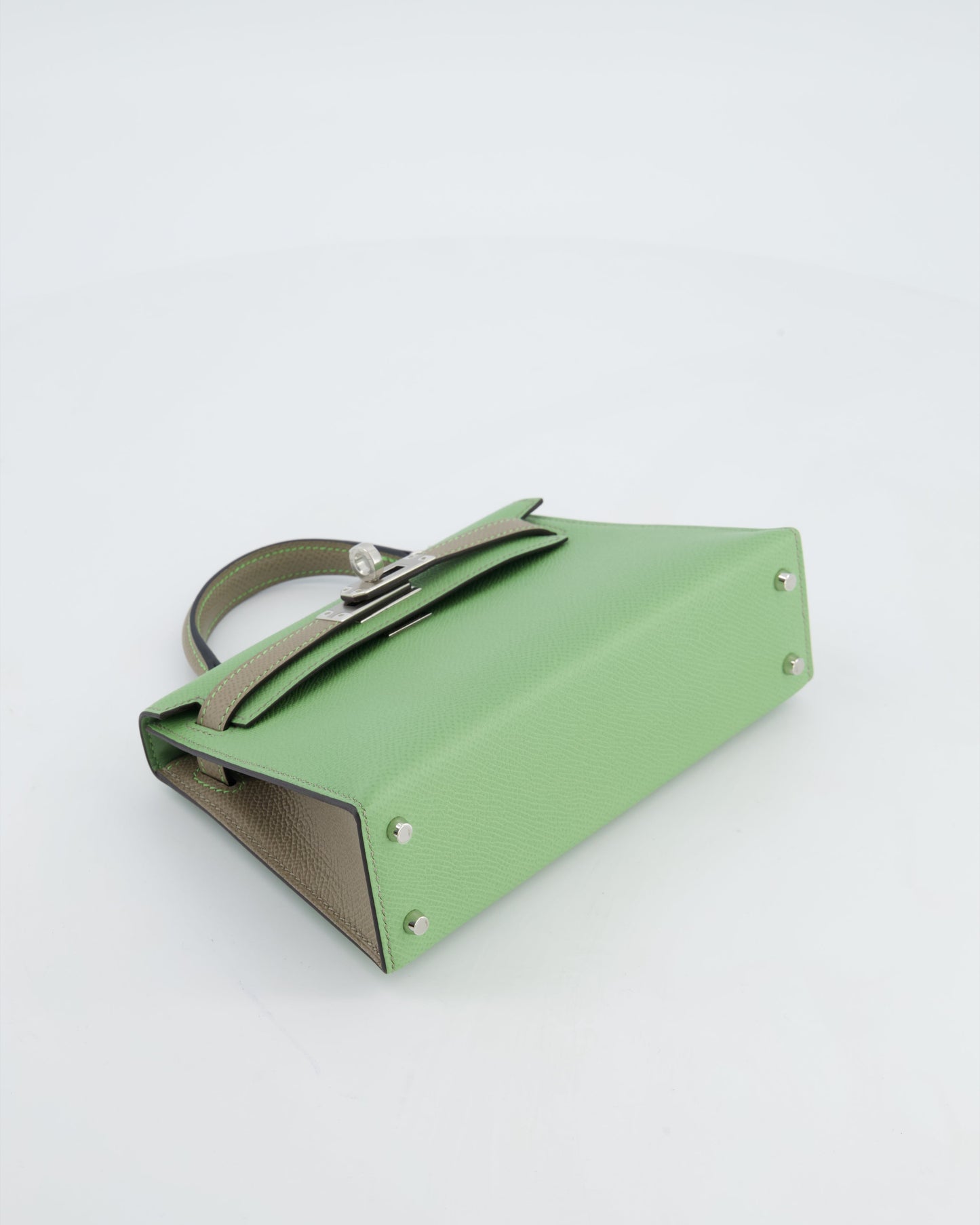 *SUPER RARE* Herm�s HSS Mini Kelly II 20 Bag in Vert Criquet & Gris Aphalt Epsom Leather with Contrast Stitching and Palladium Hardware