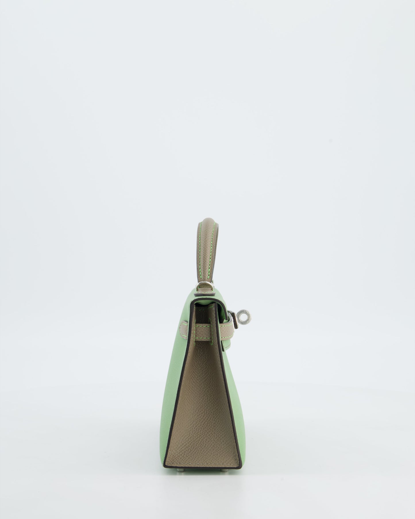 *SUPER RARE* Herm�s HSS Mini Kelly II 20 Bag in Vert Criquet & Gris Aphalt Epsom Leather with Contrast Stitching and Palladium Hardware