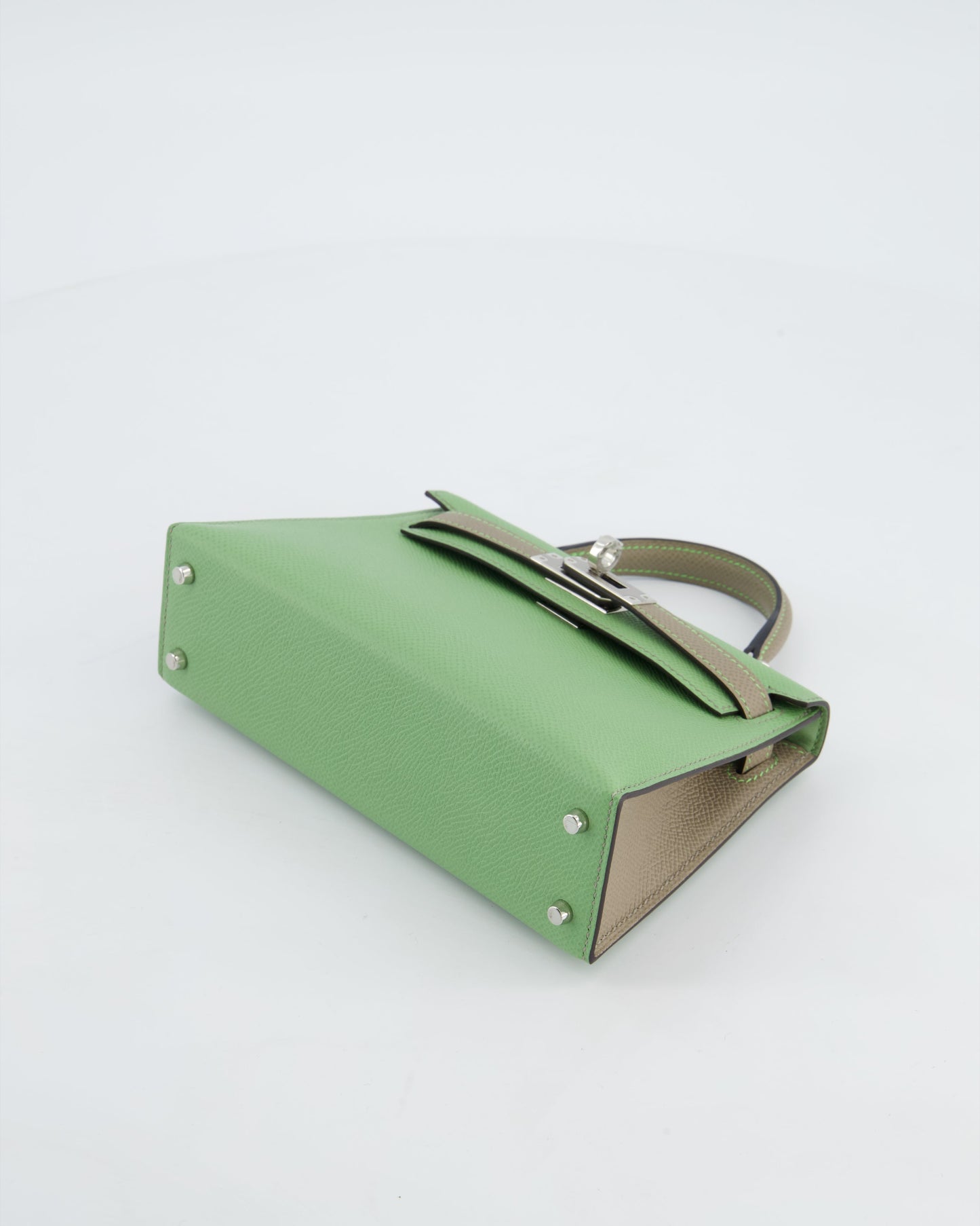 *SUPER RARE* Herm�s HSS Mini Kelly II 20 Bag in Vert Criquet & Gris Aphalt Epsom Leather with Contrast Stitching and Palladium Hardware