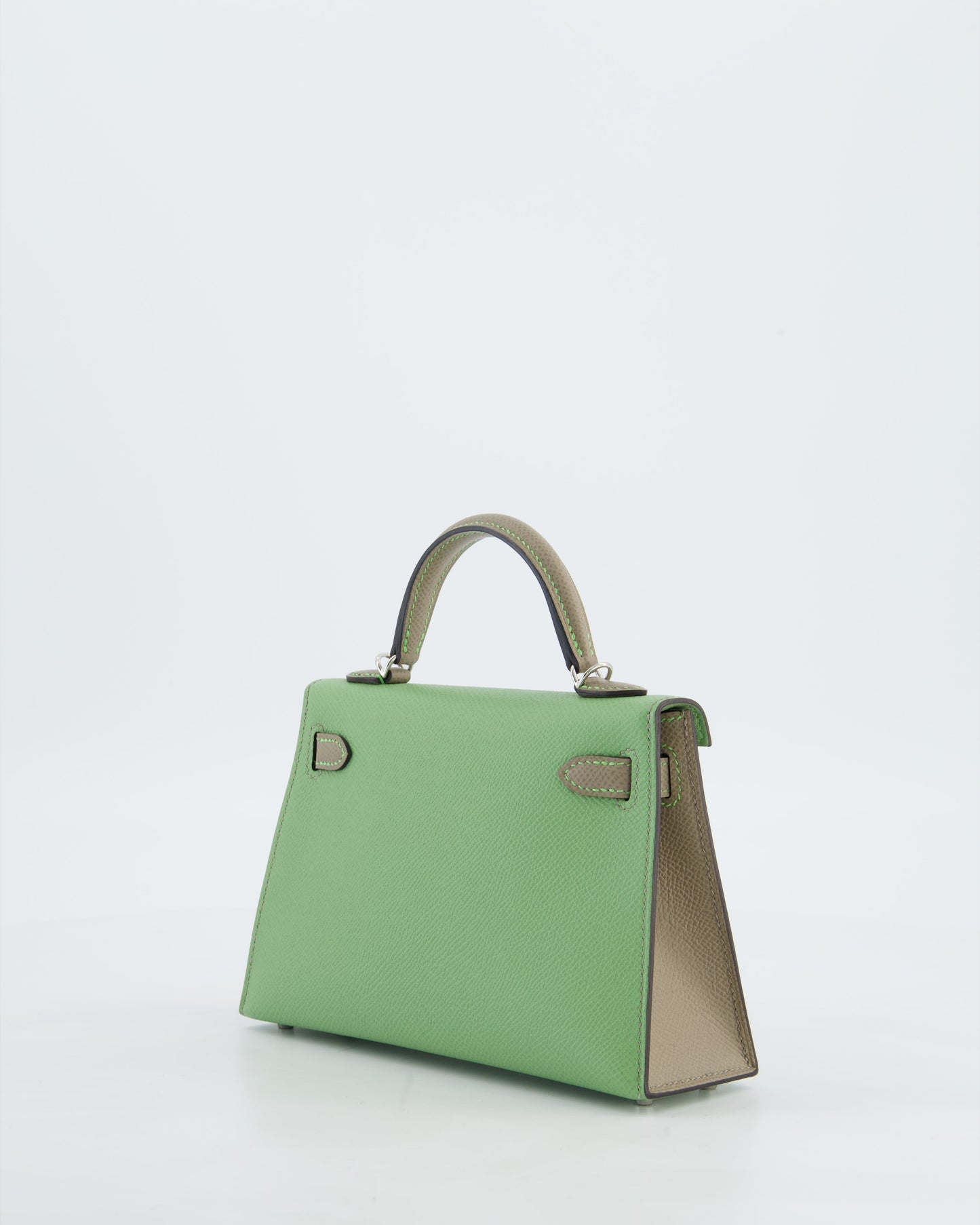 *SUPER RARE* Herm�s HSS Mini Kelly II 20 Bag in Vert Criquet & Gris Aphalt Epsom Leather with Contrast Stitching and Palladium Hardware