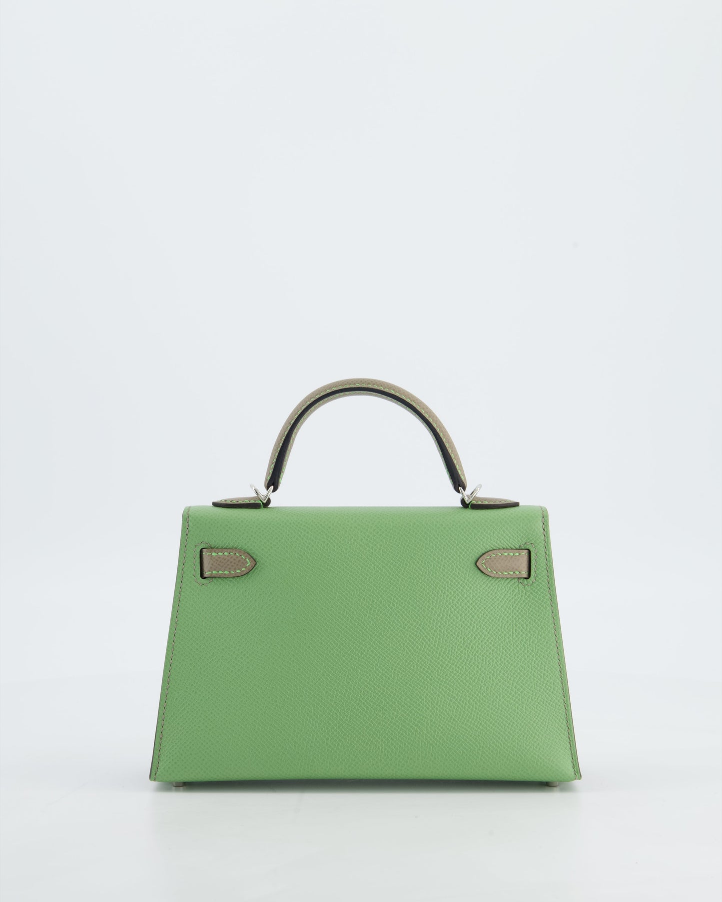 *SUPER RARE* Herm�s HSS Mini Kelly II 20 Bag in Vert Criquet & Gris Aphalt Epsom Leather with Contrast Stitching and Palladium Hardware