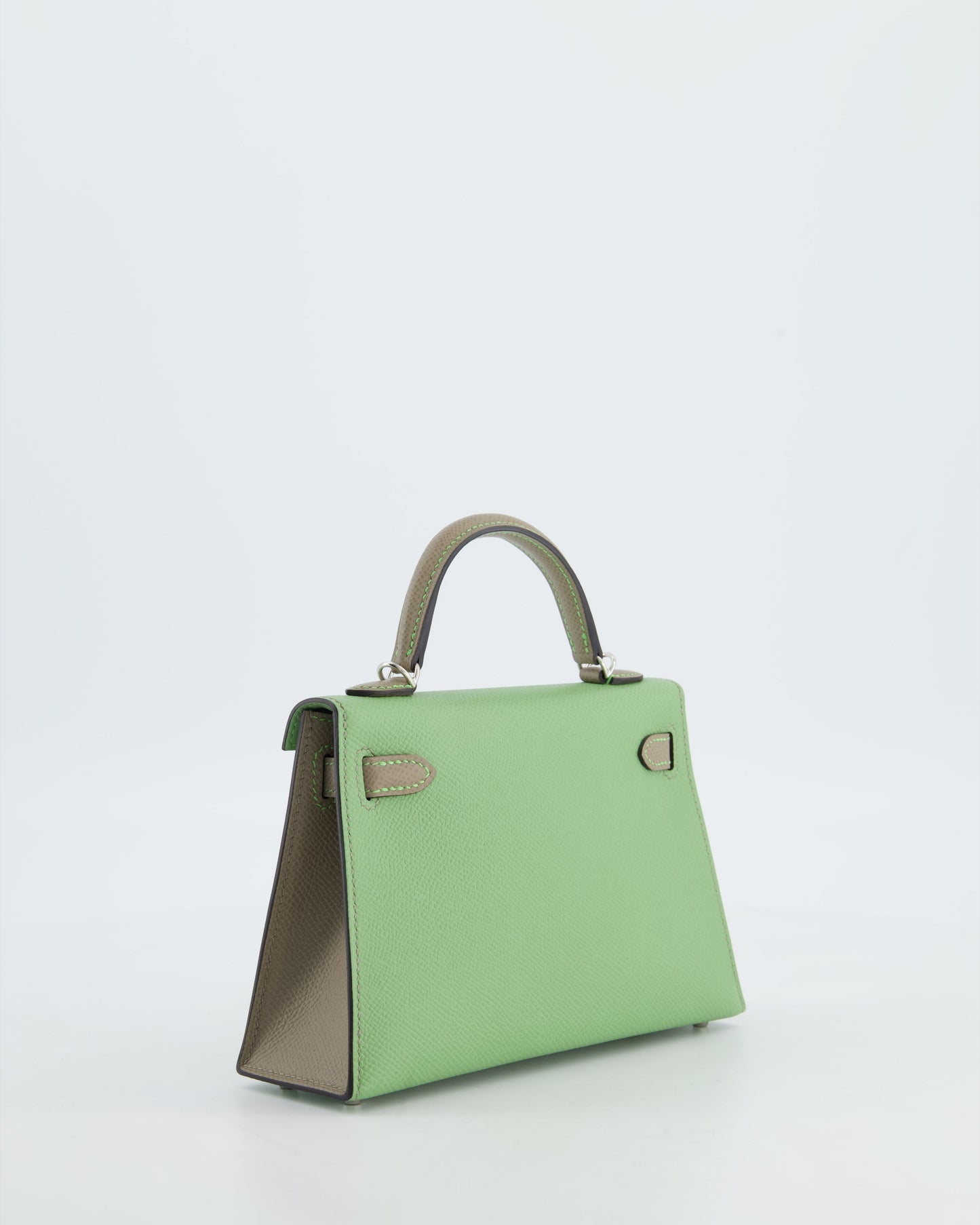 *SUPER RARE* Herm�s HSS Mini Kelly II 20 Bag in Vert Criquet & Gris Aphalt Epsom Leather with Contrast Stitching and Palladium Hardware