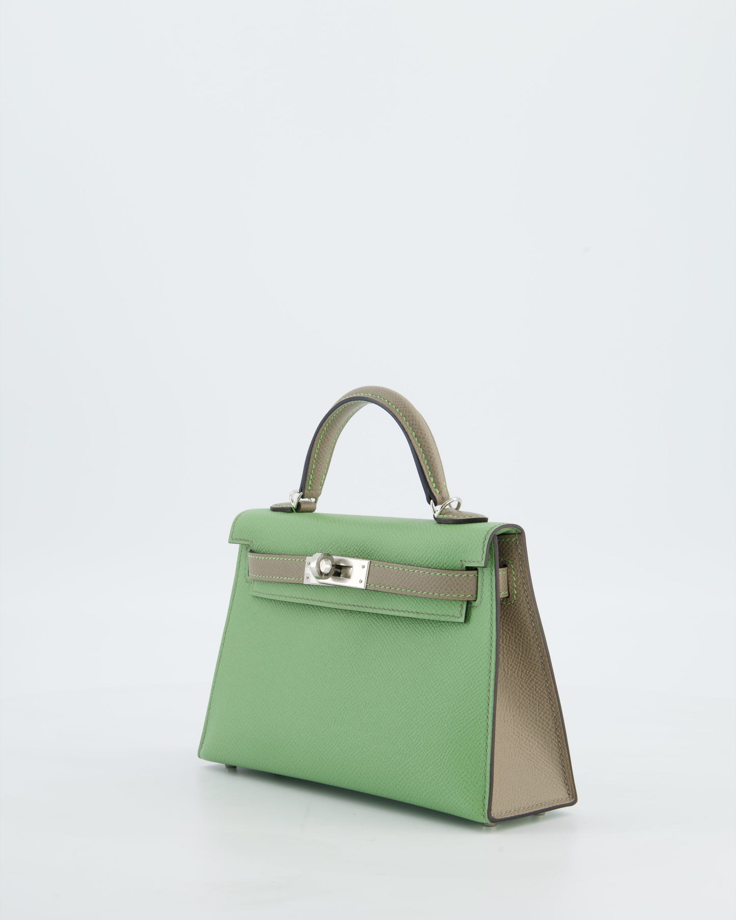 *SUPER RARE* Herm�s HSS Mini Kelly II 20 Bag in Vert Criquet & Gris Aphalt Epsom Leather with Contrast Stitching and Palladium Hardware