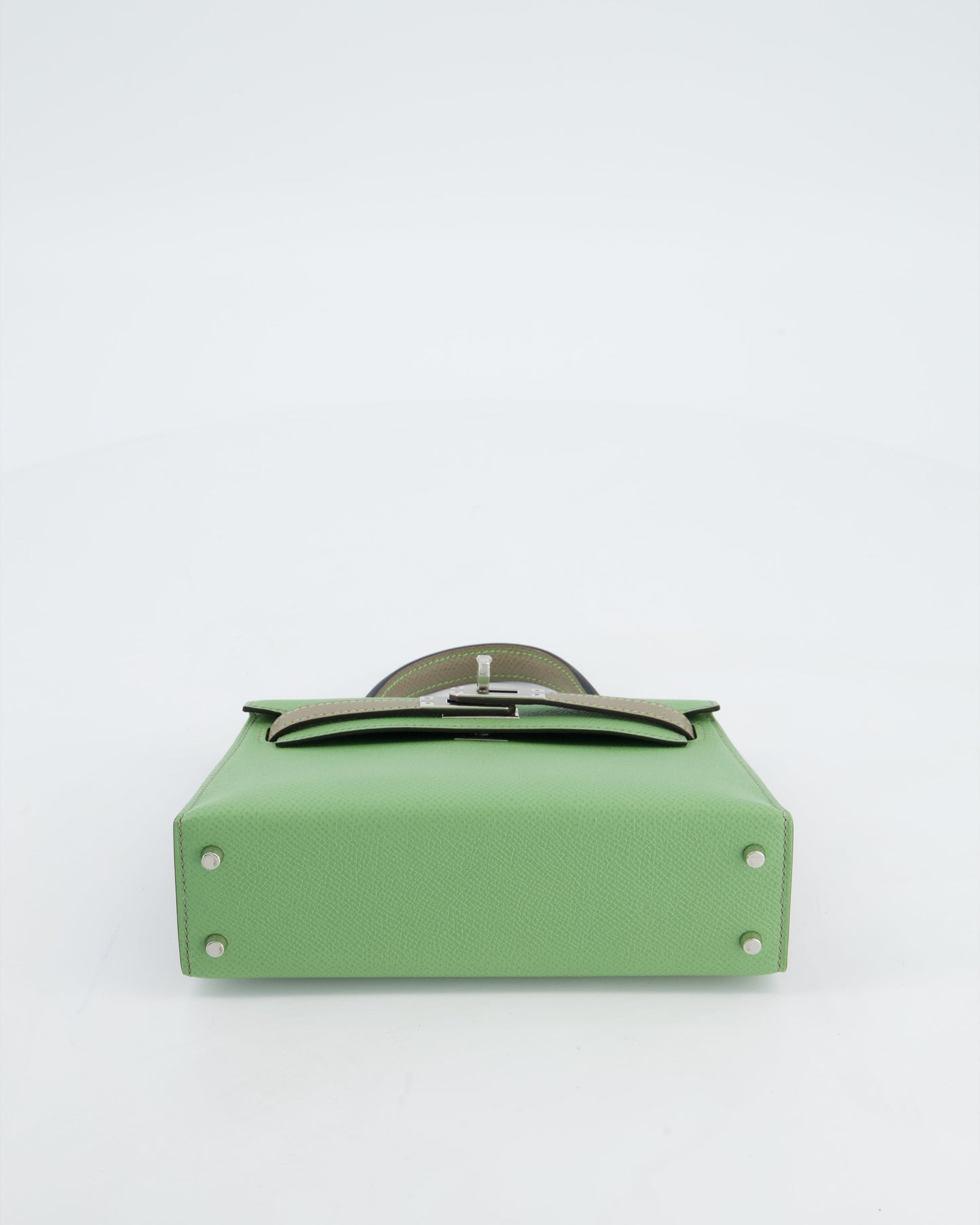 *SUPER RARE* Herm�s HSS Mini Kelly II 20 Bag in Vert Criquet & Gris Aphalt Epsom Leather with Contrast Stitching and Palladium Hardware