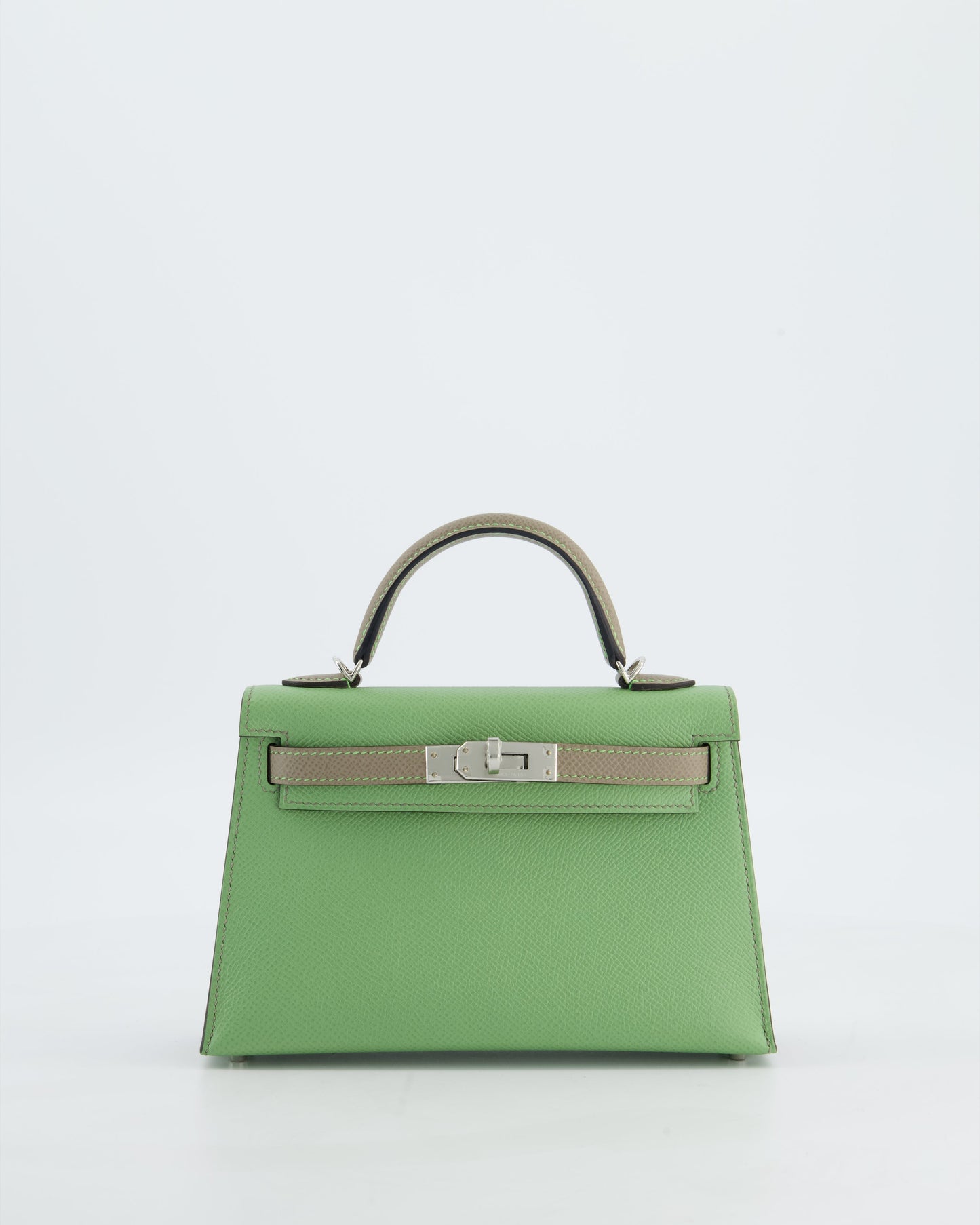 *SUPER RARE* Herm�s HSS Mini Kelly II 20 Bag in Vert Criquet & Gris Aphalt Epsom Leather with Contrast Stitching and Palladium Hardware
