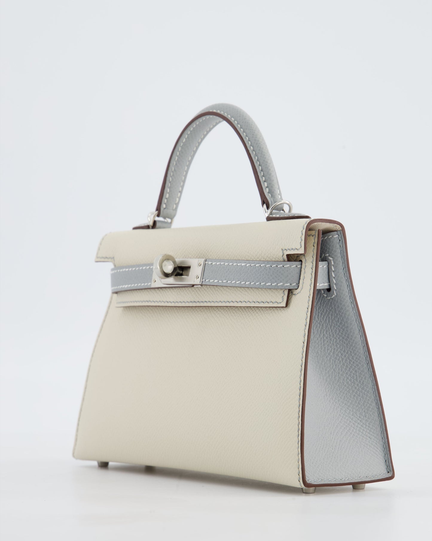 *SUPER RARE* Herm�s HSS Mini Kelly II 20 Bag in Craie & Bleu Glacier Epsom Leather with Contrast Stitching and Palladium Hardware