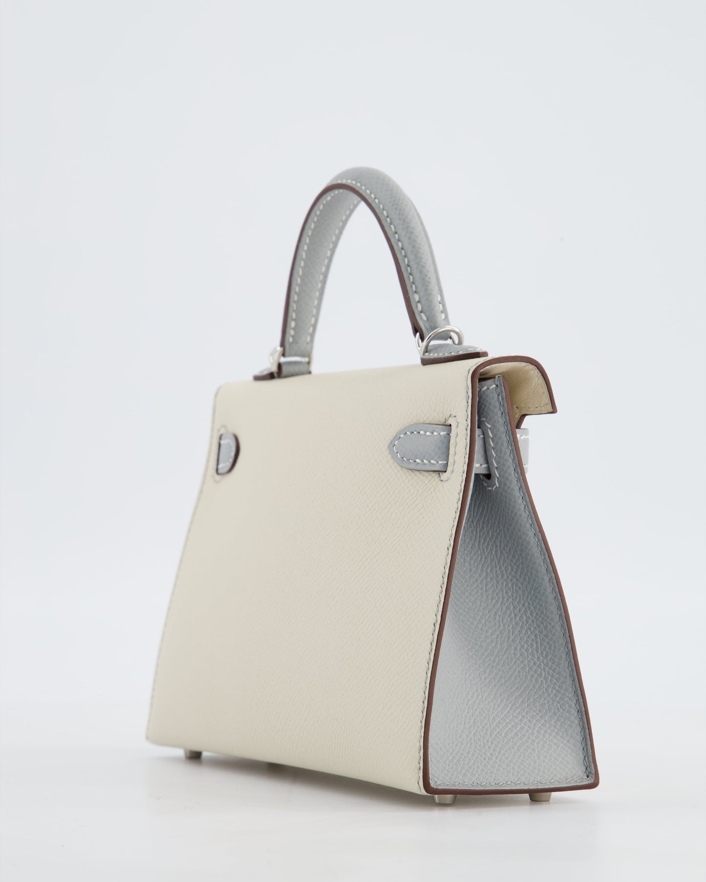 *SUPER RARE* Herm�s HSS Mini Kelly II 20 Bag in Craie & Bleu Glacier Epsom Leather with Contrast Stitching and Palladium Hardware