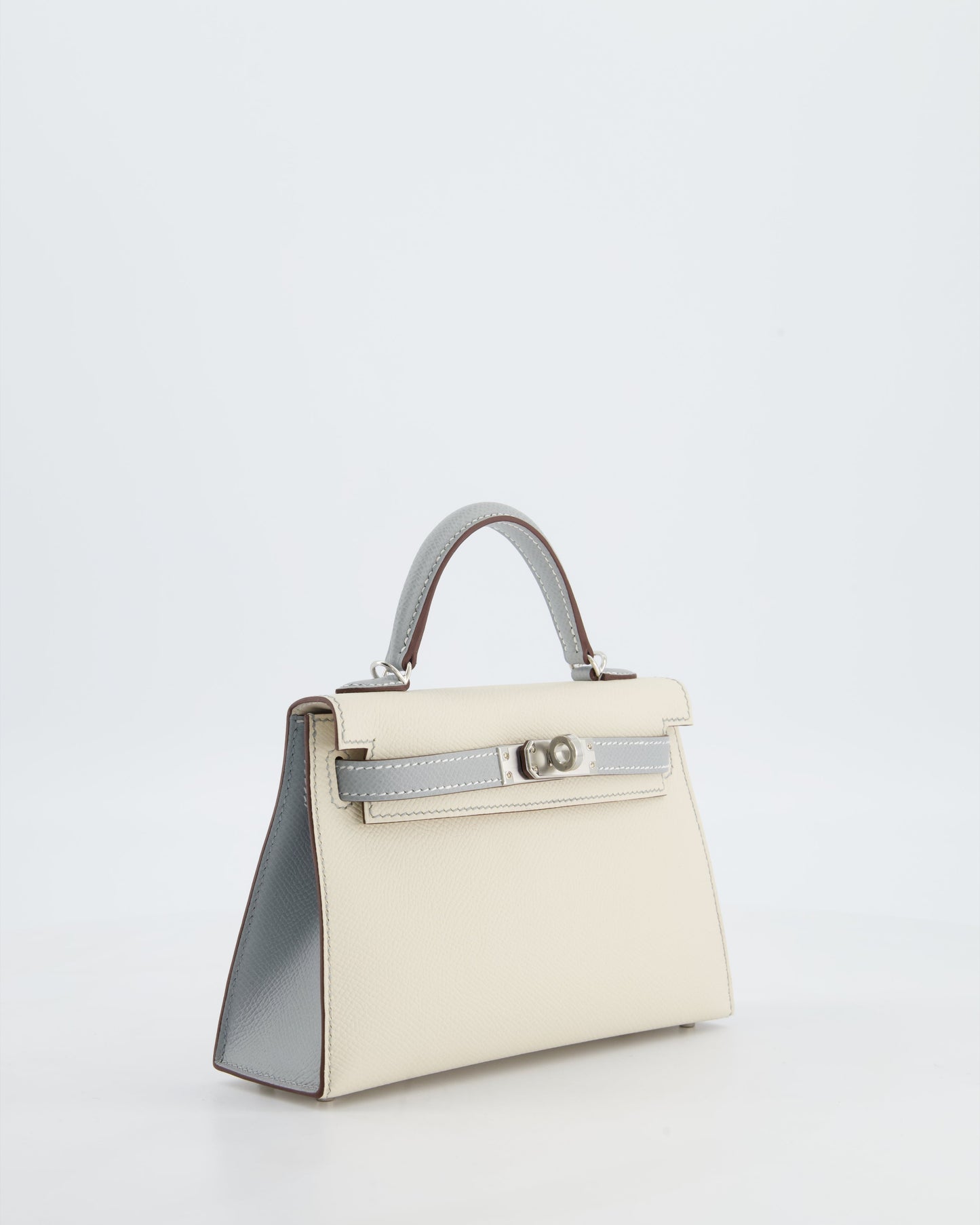 *SUPER RARE* Herm�s HSS Mini Kelly II 20 Bag in Craie & Bleu Glacier Epsom Leather with Contrast Stitching and Palladium Hardware