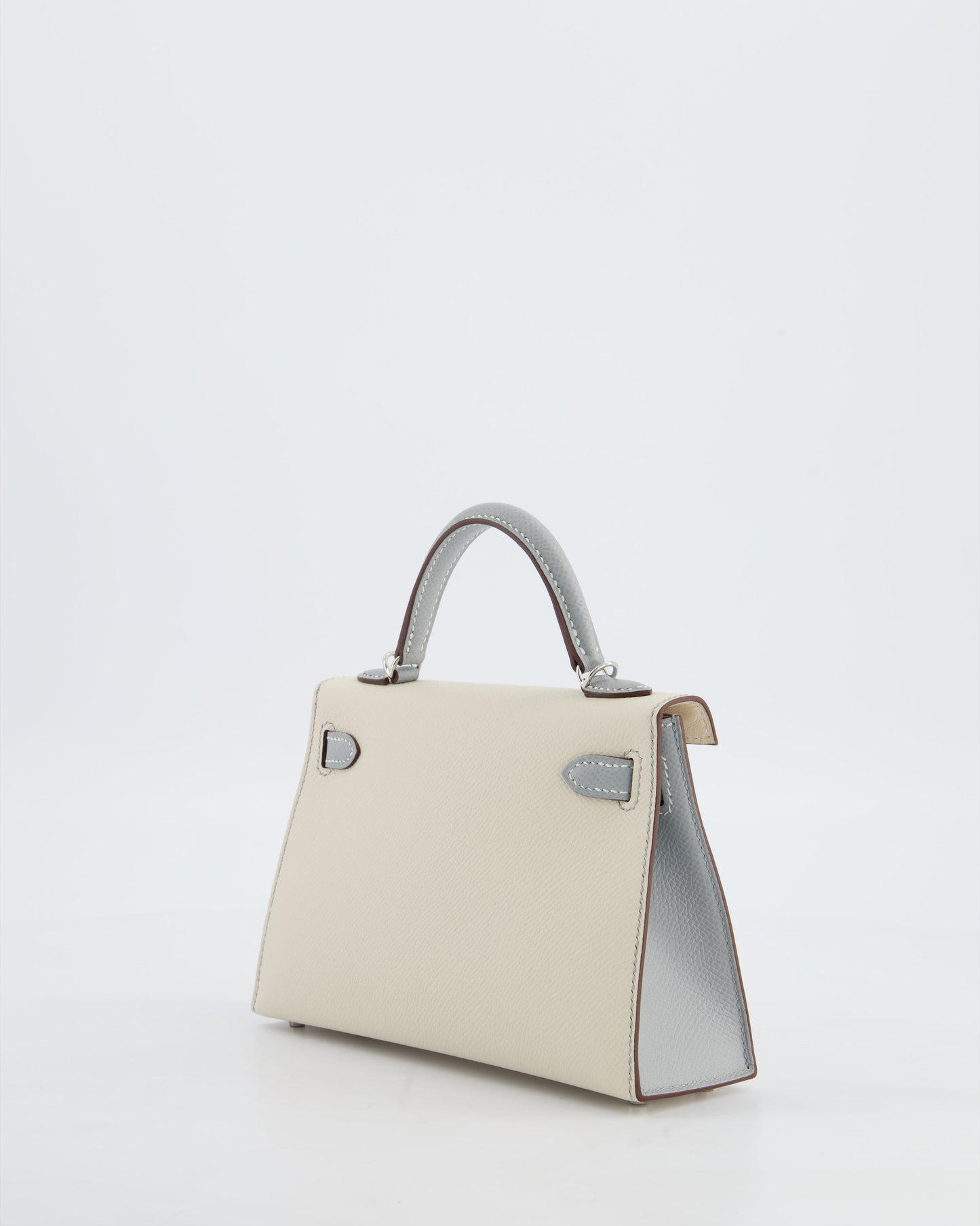 *SUPER RARE* Herm�s HSS Mini Kelly II 20 Bag in Craie & Bleu Glacier Epsom Leather with Contrast Stitching and Palladium Hardware