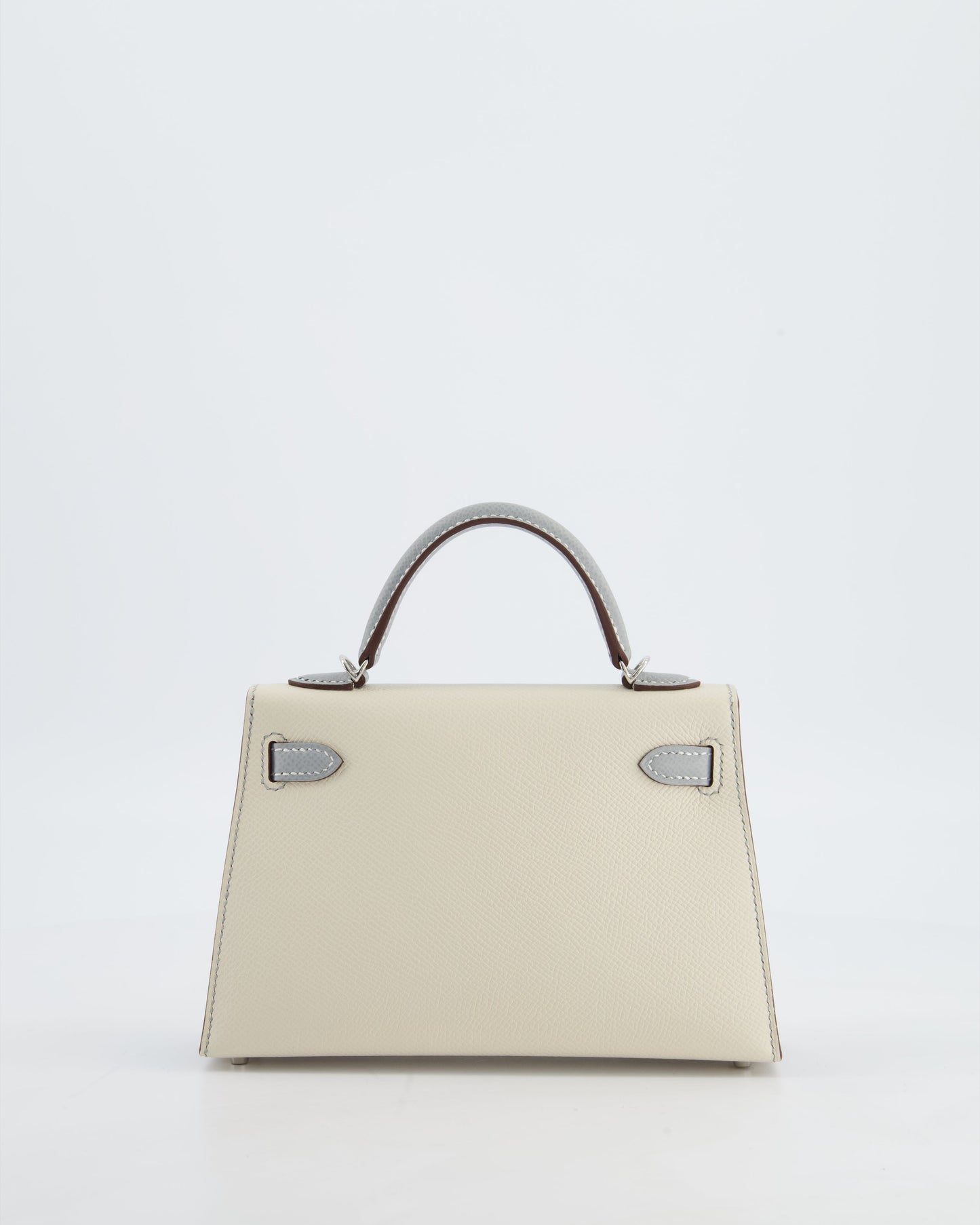 *SUPER RARE* Herm�s HSS Mini Kelly II 20 Bag in Craie & Bleu Glacier Epsom Leather with Contrast Stitching and Palladium Hardware