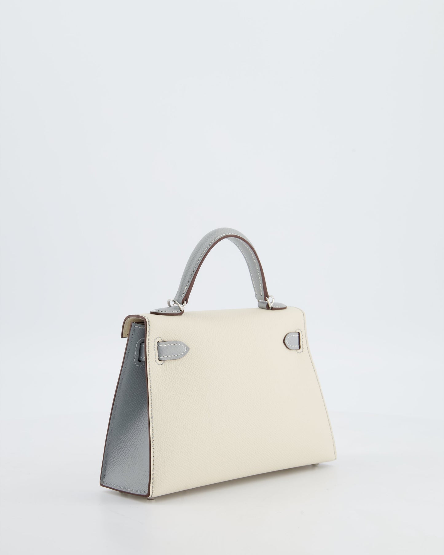 *SUPER RARE* Herm�s HSS Mini Kelly II 20 Bag in Craie & Bleu Glacier Epsom Leather with Contrast Stitching and Palladium Hardware