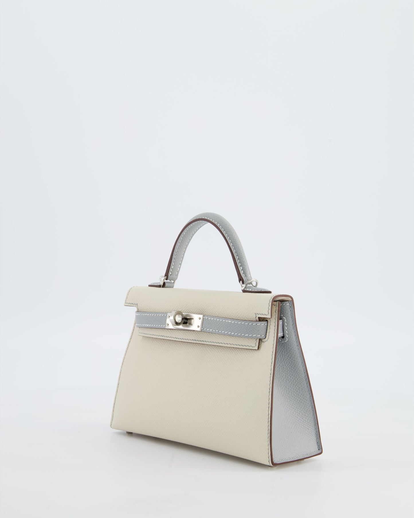 *SUPER RARE* Herm�s HSS Mini Kelly II 20 Bag in Craie & Bleu Glacier Epsom Leather with Contrast Stitching and Palladium Hardware