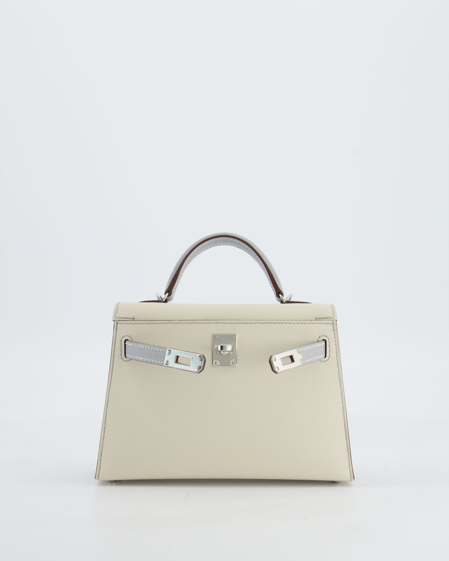 *SUPER RARE* Herm�s HSS Mini Kelly II 20 Bag in Craie & Bleu Glacier Epsom Leather with Contrast Stitching and Palladium Hardware