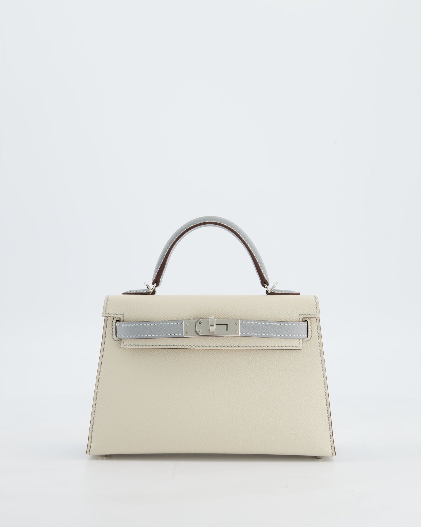 *SUPER RARE* Herm�s HSS Mini Kelly II 20 Bag in Craie & Bleu Glacier Epsom Leather with Contrast Stitching and Palladium Hardware