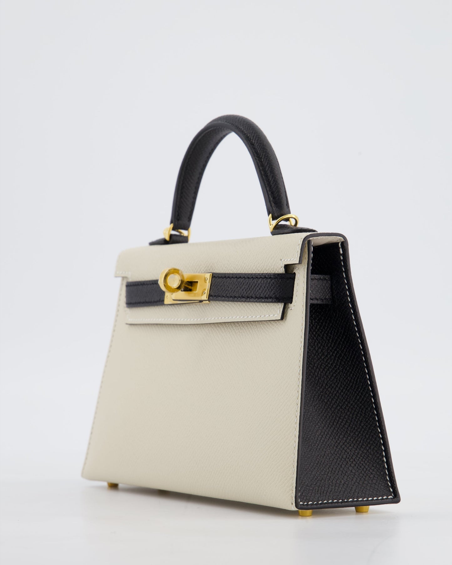 *SUPER RARE* Herm�s HSS Mini Kelly II 20 Bag in Craie & Noir Epsom Leather with Tone On Tone Stitching and Gold Hardware