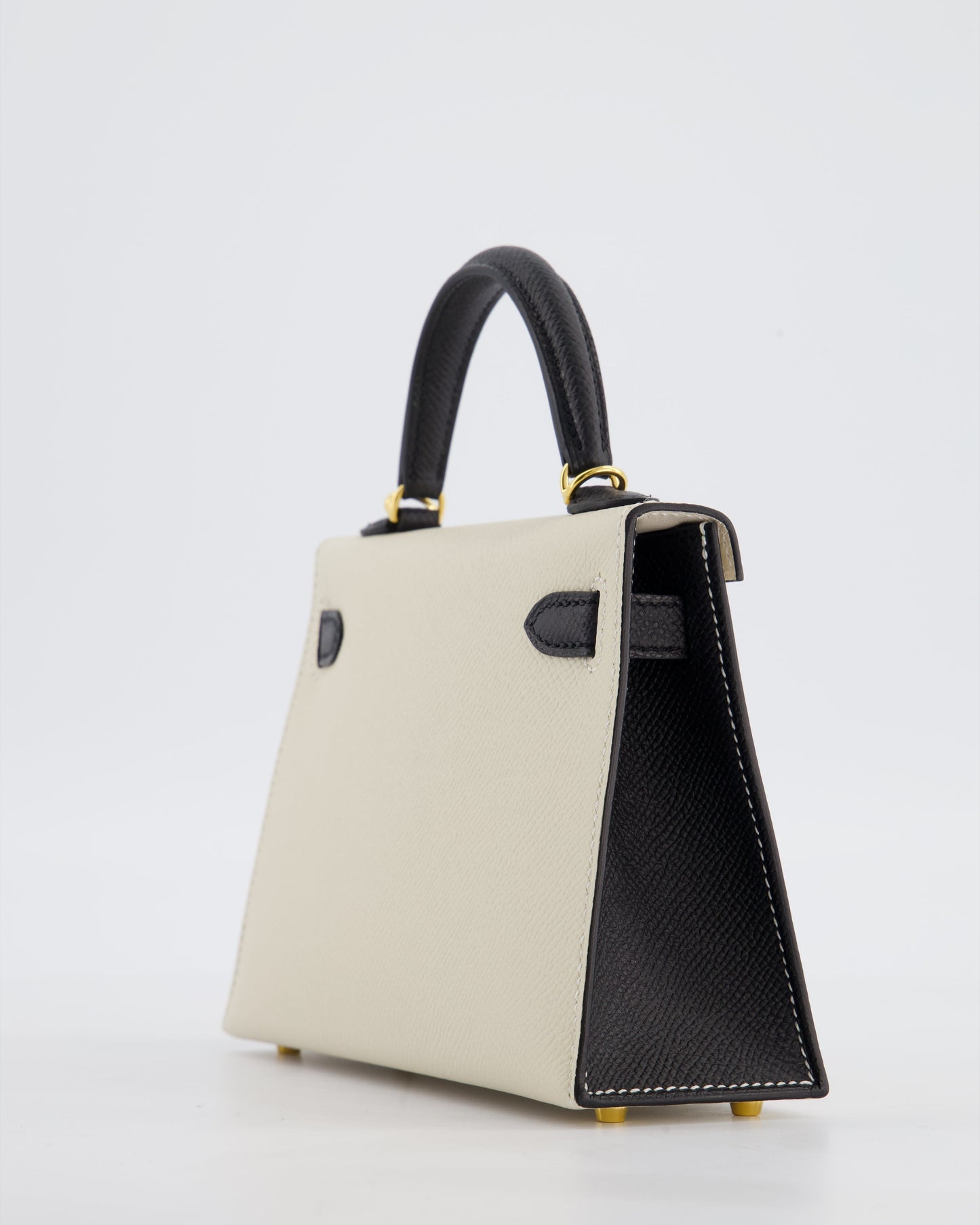 *SUPER RARE* Herm�s HSS Mini Kelly II 20 Bag in Craie & Noir Epsom Leather with Tone On Tone Stitching and Gold Hardware