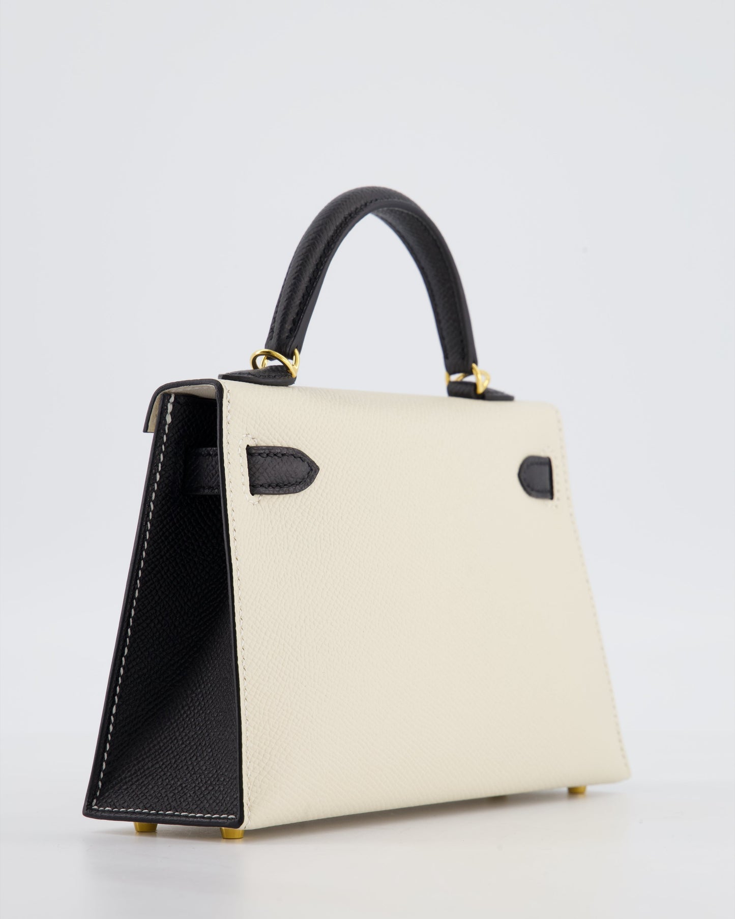 *SUPER RARE* Herm�s HSS Mini Kelly II 20 Bag in Craie & Noir Epsom Leather with Tone On Tone Stitching and Gold Hardware