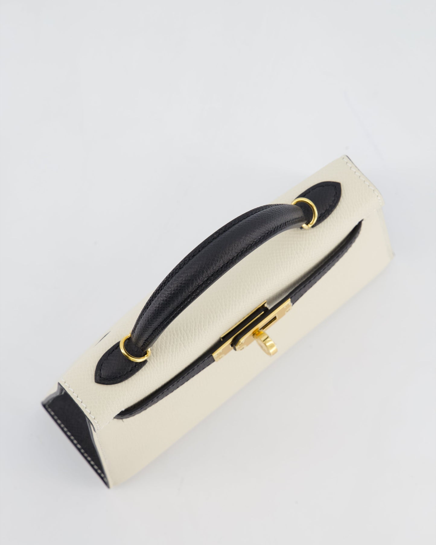 *SUPER RARE* Herm�s HSS Mini Kelly II 20 Bag in Craie & Noir Epsom Leather with Tone On Tone Stitching and Gold Hardware