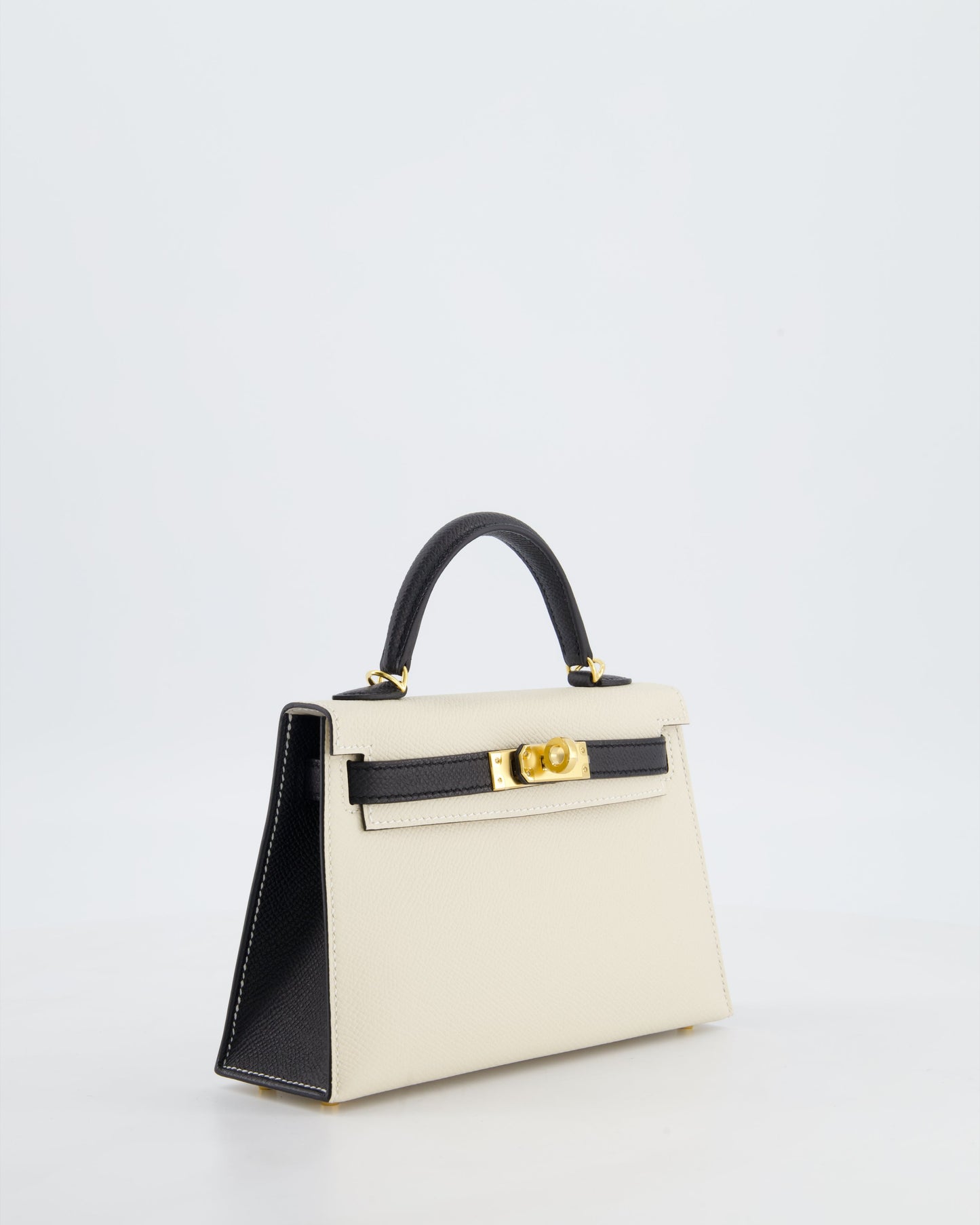 *SUPER RARE* Herm�s HSS Mini Kelly II 20 Bag in Craie & Noir Epsom Leather with Tone On Tone Stitching and Gold Hardware