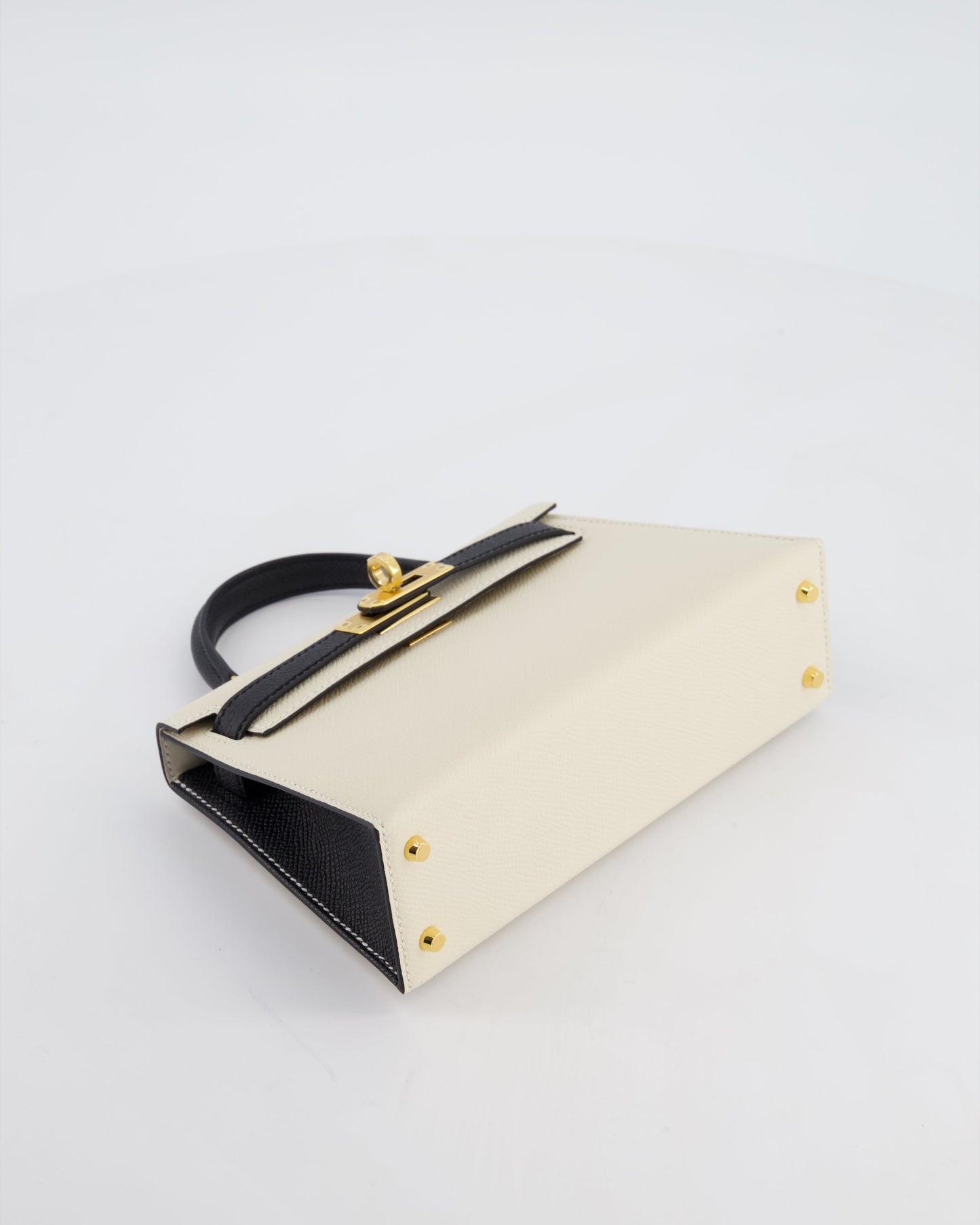*SUPER RARE* Herm�s HSS Mini Kelly II 20 Bag in Craie & Noir Epsom Leather with Tone On Tone Stitching and Gold Hardware