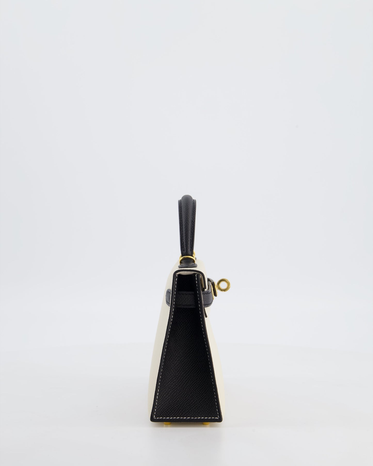 *SUPER RARE* Herm�s HSS Mini Kelly II 20 Bag in Craie & Noir Epsom Leather with Tone On Tone Stitching and Gold Hardware