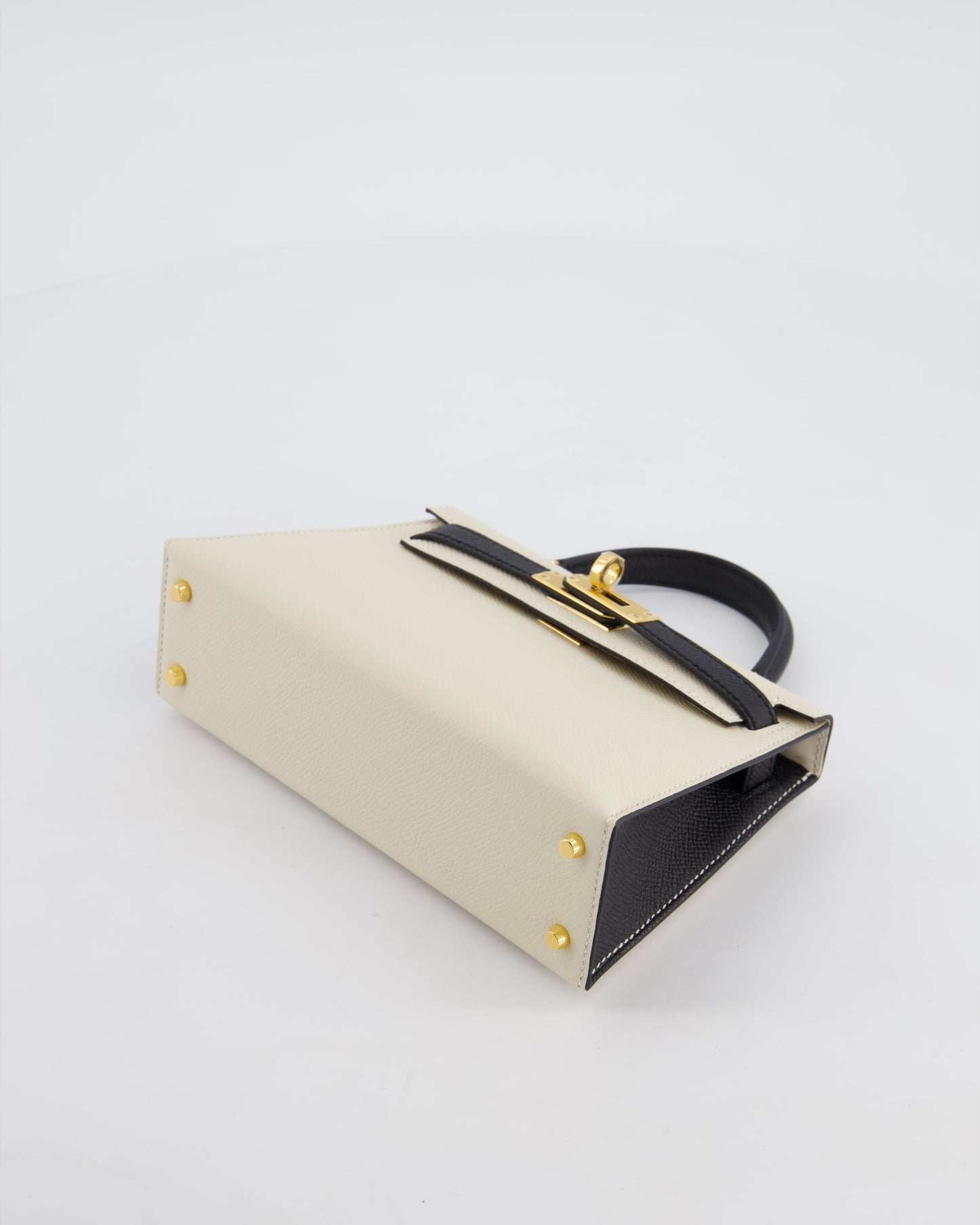 *SUPER RARE* Herm�s HSS Mini Kelly II 20 Bag in Craie & Noir Epsom Leather with Tone On Tone Stitching and Gold Hardware