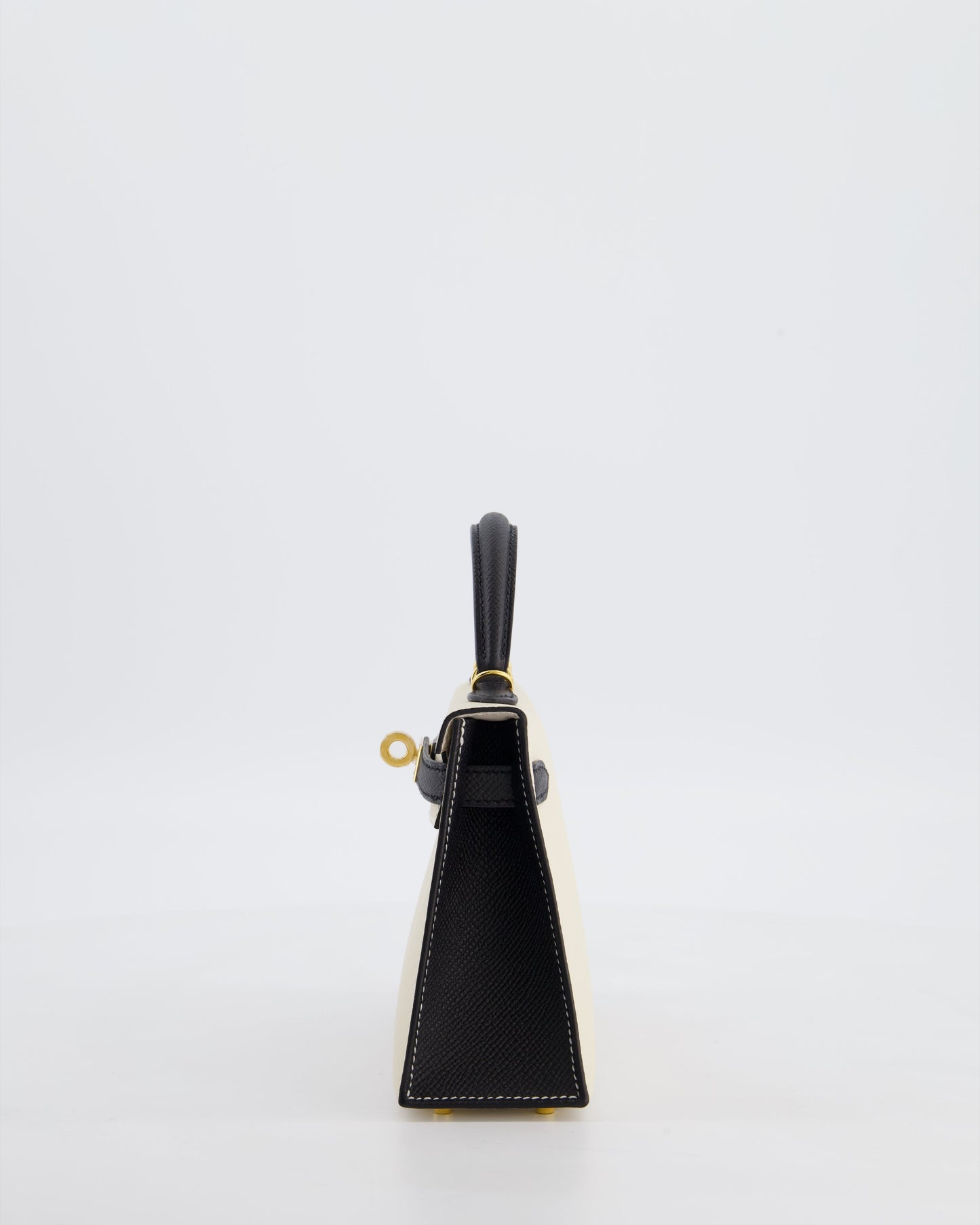 *SUPER RARE* Herm�s HSS Mini Kelly II 20 Bag in Craie & Noir Epsom Leather with Tone On Tone Stitching and Gold Hardware