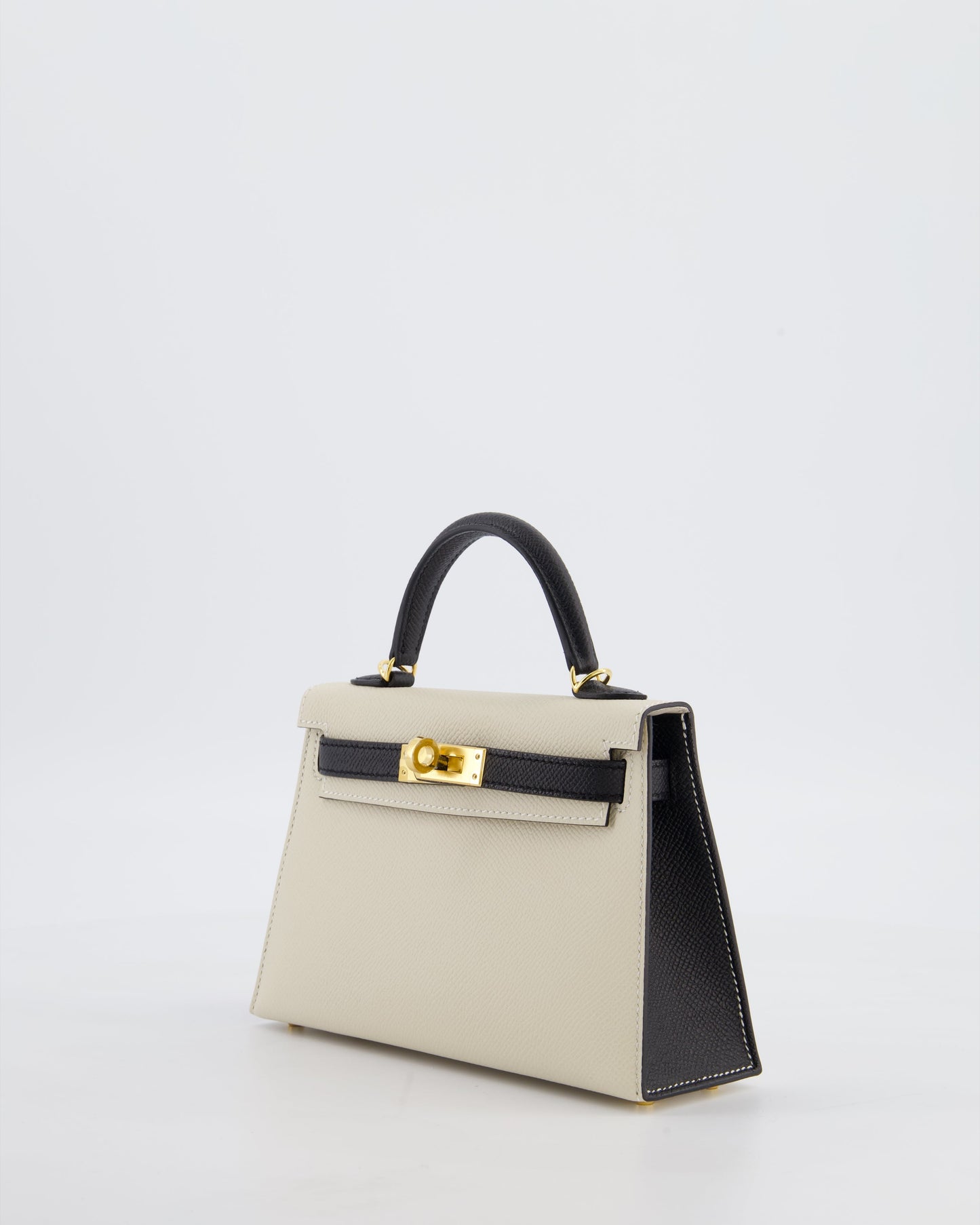 *SUPER RARE* Herm�s HSS Mini Kelly II 20 Bag in Craie & Noir Epsom Leather with Tone On Tone Stitching and Gold Hardware