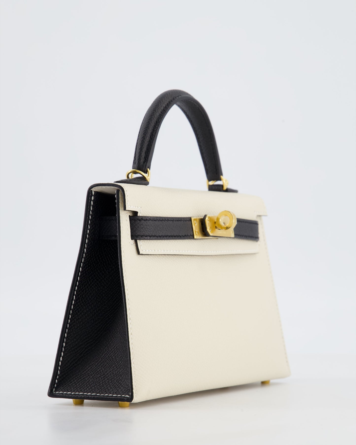 *SUPER RARE* Herm�s HSS Mini Kelly II 20 Bag in Craie & Noir Epsom Leather with Tone On Tone Stitching and Gold Hardware