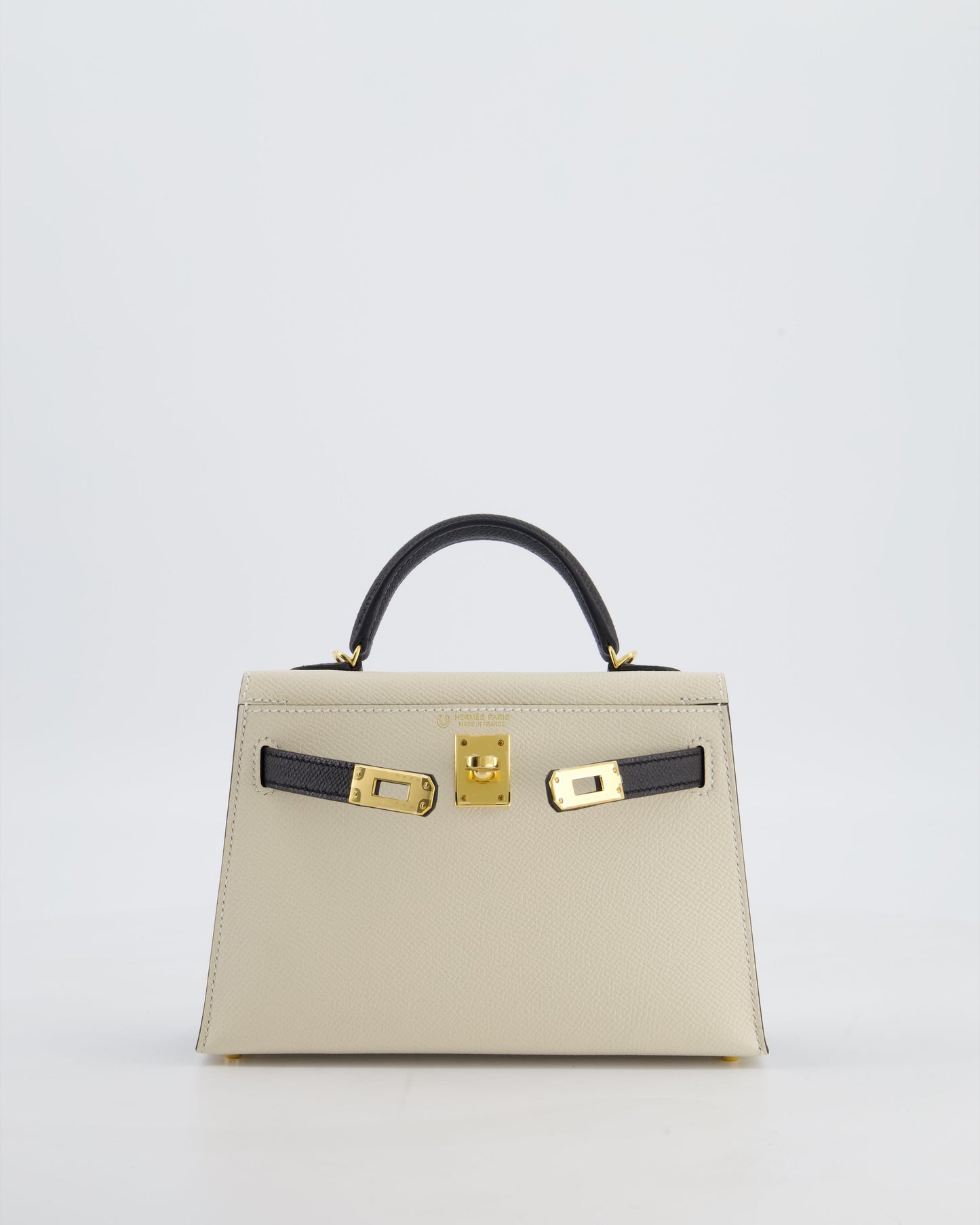 *SUPER RARE* Herm�s HSS Mini Kelly II 20 Bag in Craie & Noir Epsom Leather with Tone On Tone Stitching and Gold Hardware