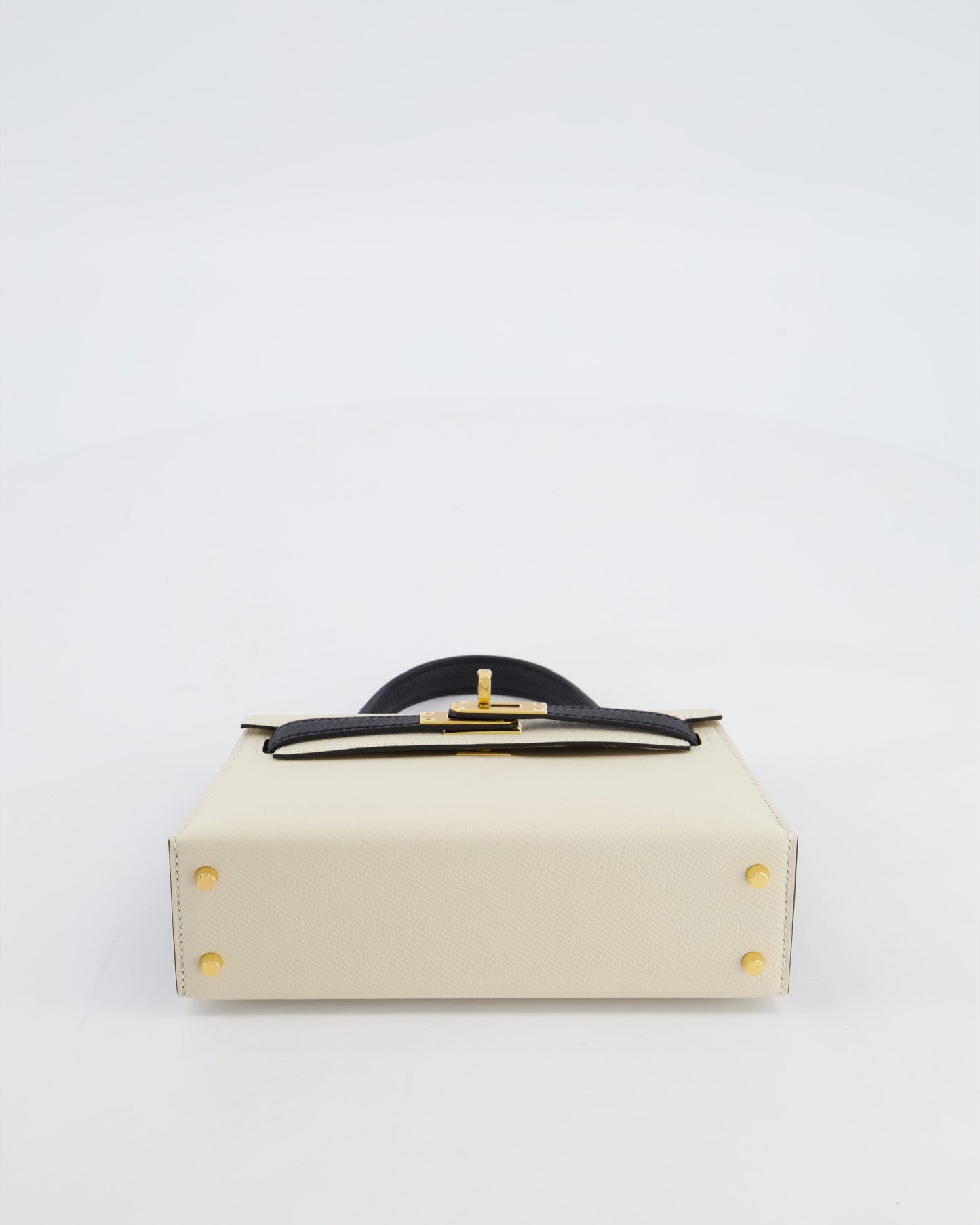 *SUPER RARE* Herm�s HSS Mini Kelly II 20 Bag in Craie & Noir Epsom Leather with Tone On Tone Stitching and Gold Hardware