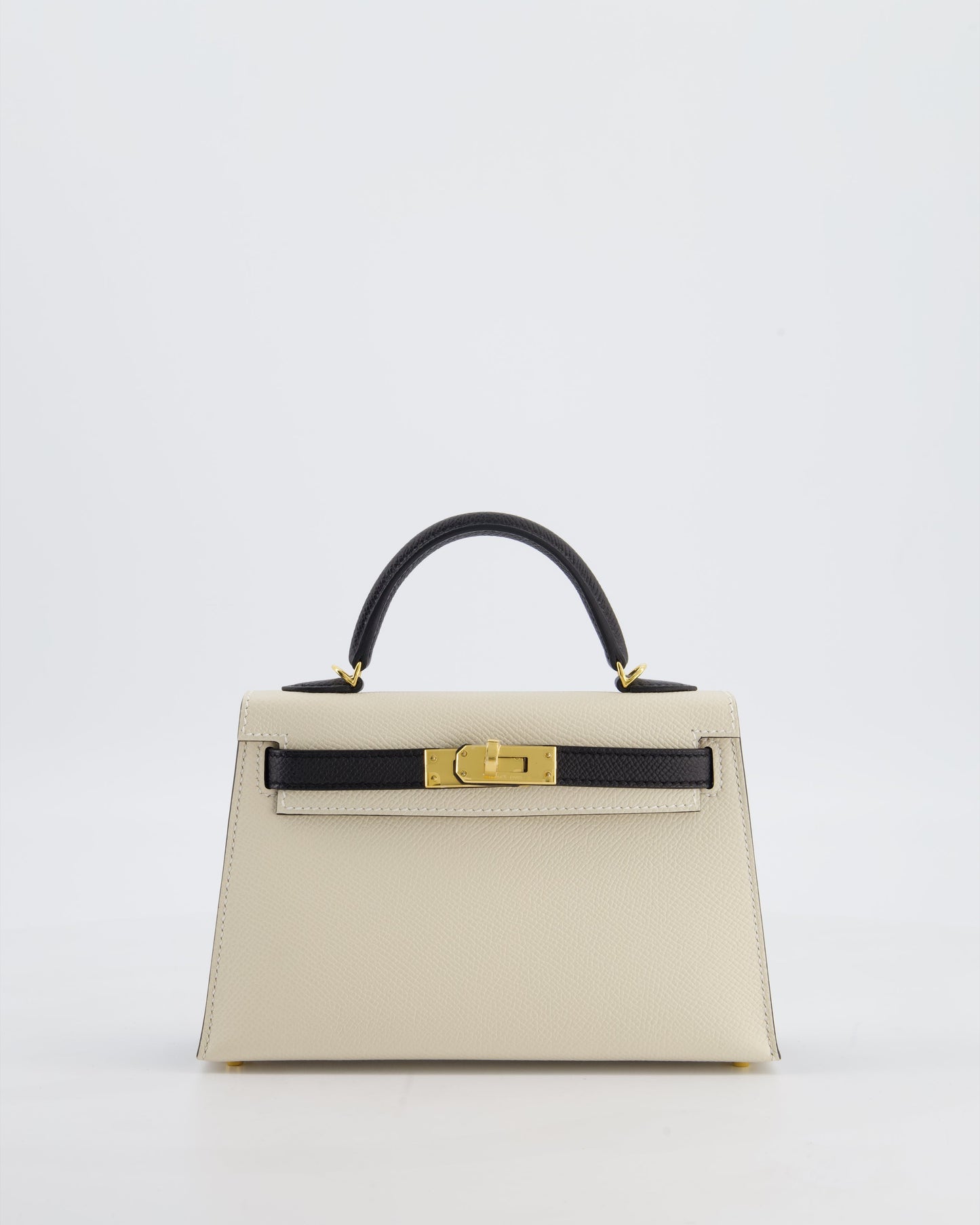 *SUPER RARE* Herm�s HSS Mini Kelly II 20 Bag in Craie & Noir Epsom Leather with Tone On Tone Stitching and Gold Hardware