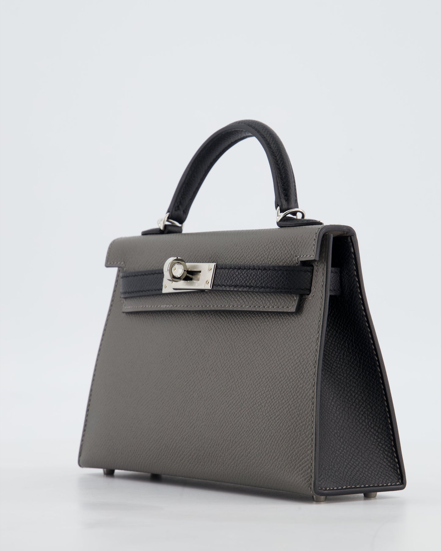 *SUPER RARE* Herm�s HSS Mini Kelly II 20 Bag in Gris Meyer & Black Epsom Leather and Palladium Hardware