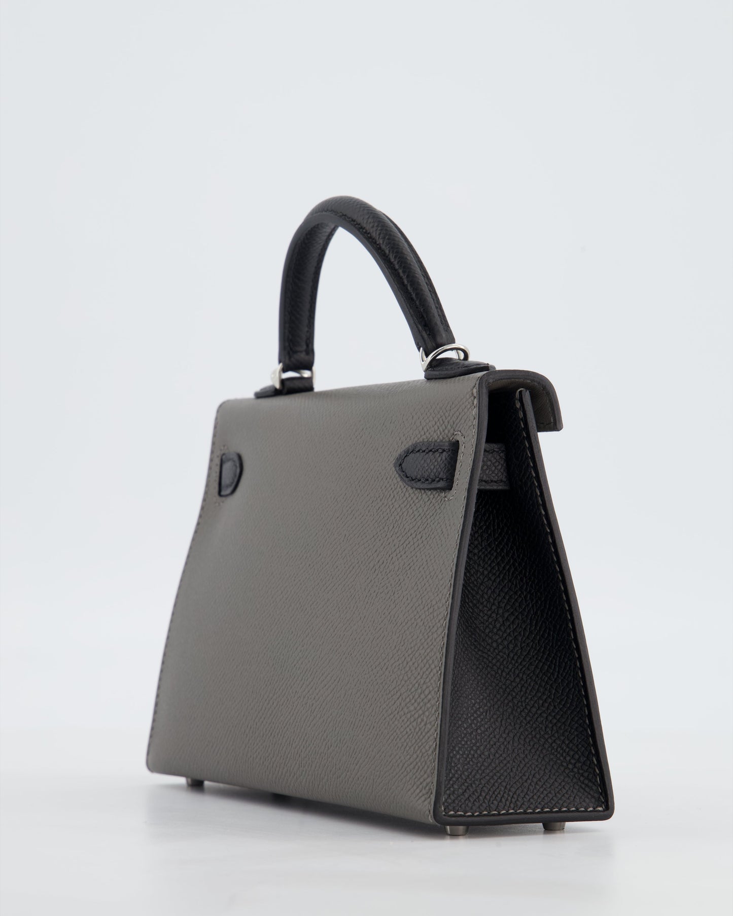 *SUPER RARE* Herm�s HSS Mini Kelly II 20 Bag in Gris Meyer & Black Epsom Leather and Palladium Hardware