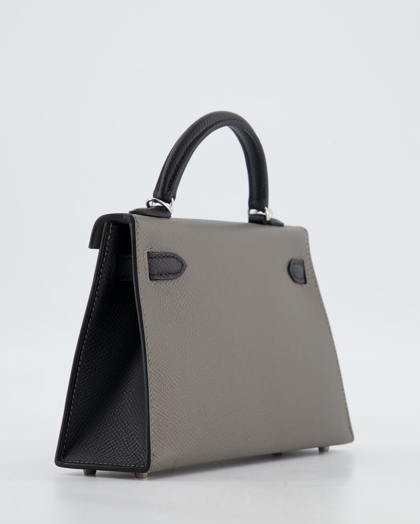 *SUPER RARE* Herm�s HSS Mini Kelly II 20 Bag in Gris Meyer & Black Epsom Leather and Palladium Hardware
