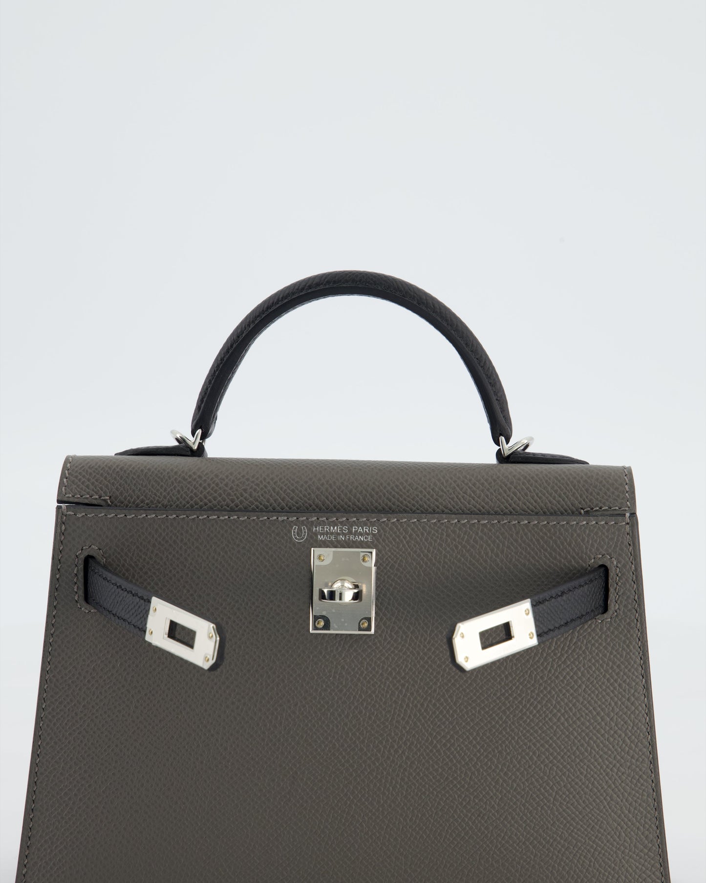*SUPER RARE* Herm�s HSS Mini Kelly II 20 Bag in Gris Meyer & Black Epsom Leather and Palladium Hardware