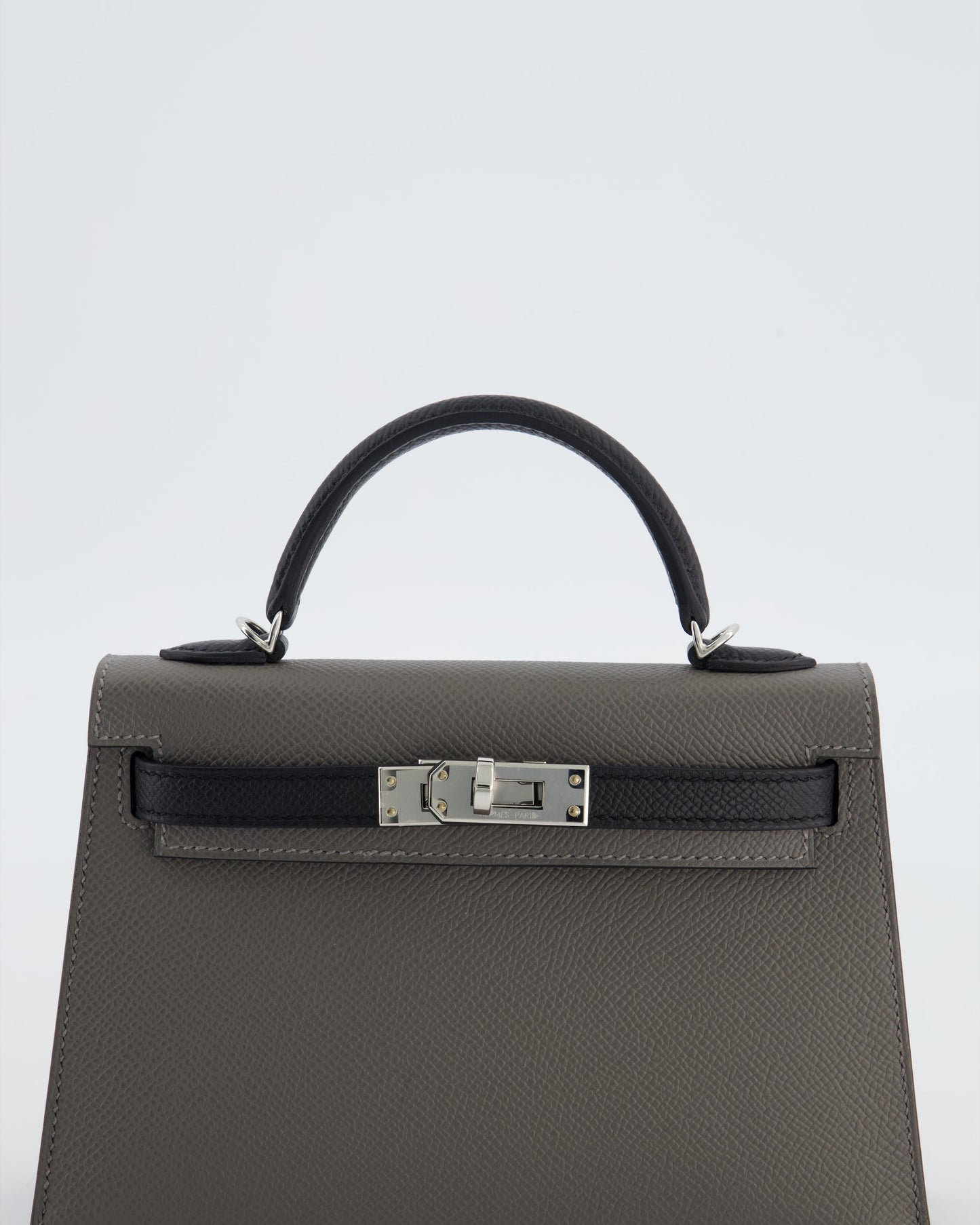 *SUPER RARE* Herm�s HSS Mini Kelly II 20 Bag in Gris Meyer & Black Epsom Leather and Palladium Hardware