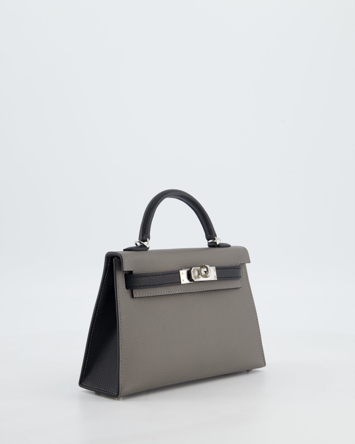 *SUPER RARE* Herm�s HSS Mini Kelly II 20 Bag in Gris Meyer & Black Epsom Leather and Palladium Hardware