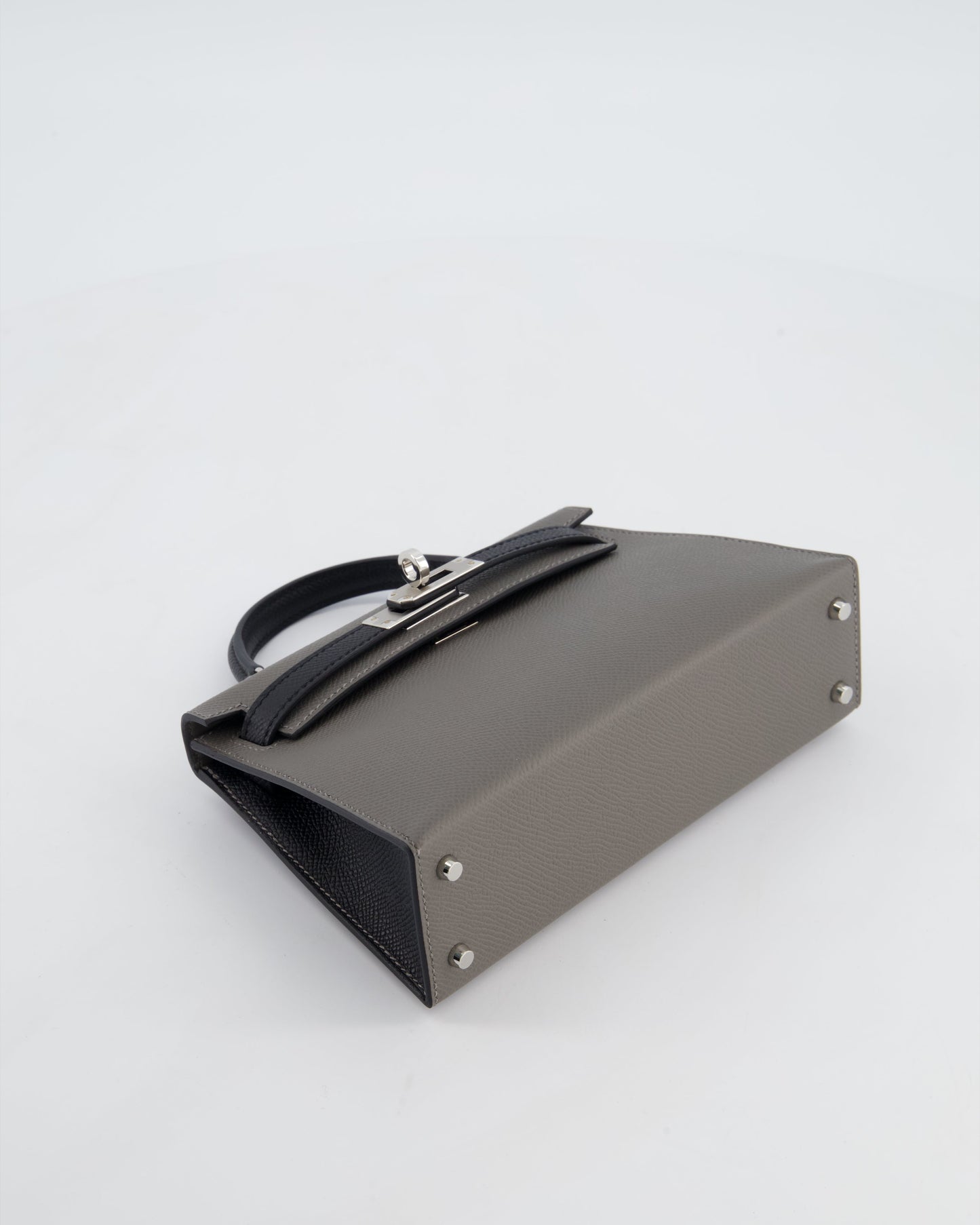 *SUPER RARE* Herm�s HSS Mini Kelly II 20 Bag in Gris Meyer & Black Epsom Leather and Palladium Hardware