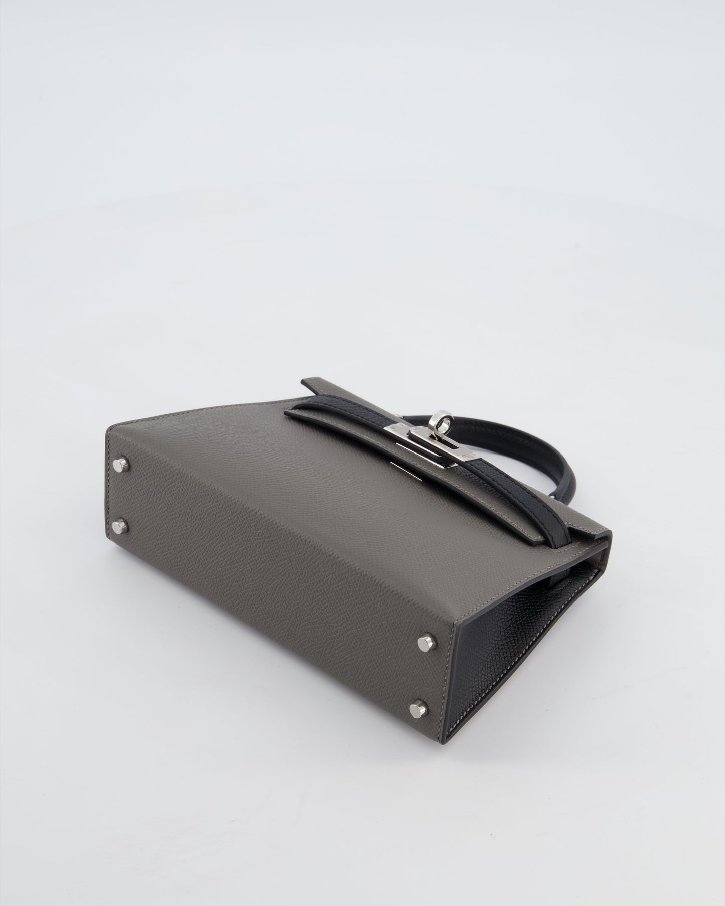 *SUPER RARE* Herm�s HSS Mini Kelly II 20 Bag in Gris Meyer & Black Epsom Leather and Palladium Hardware