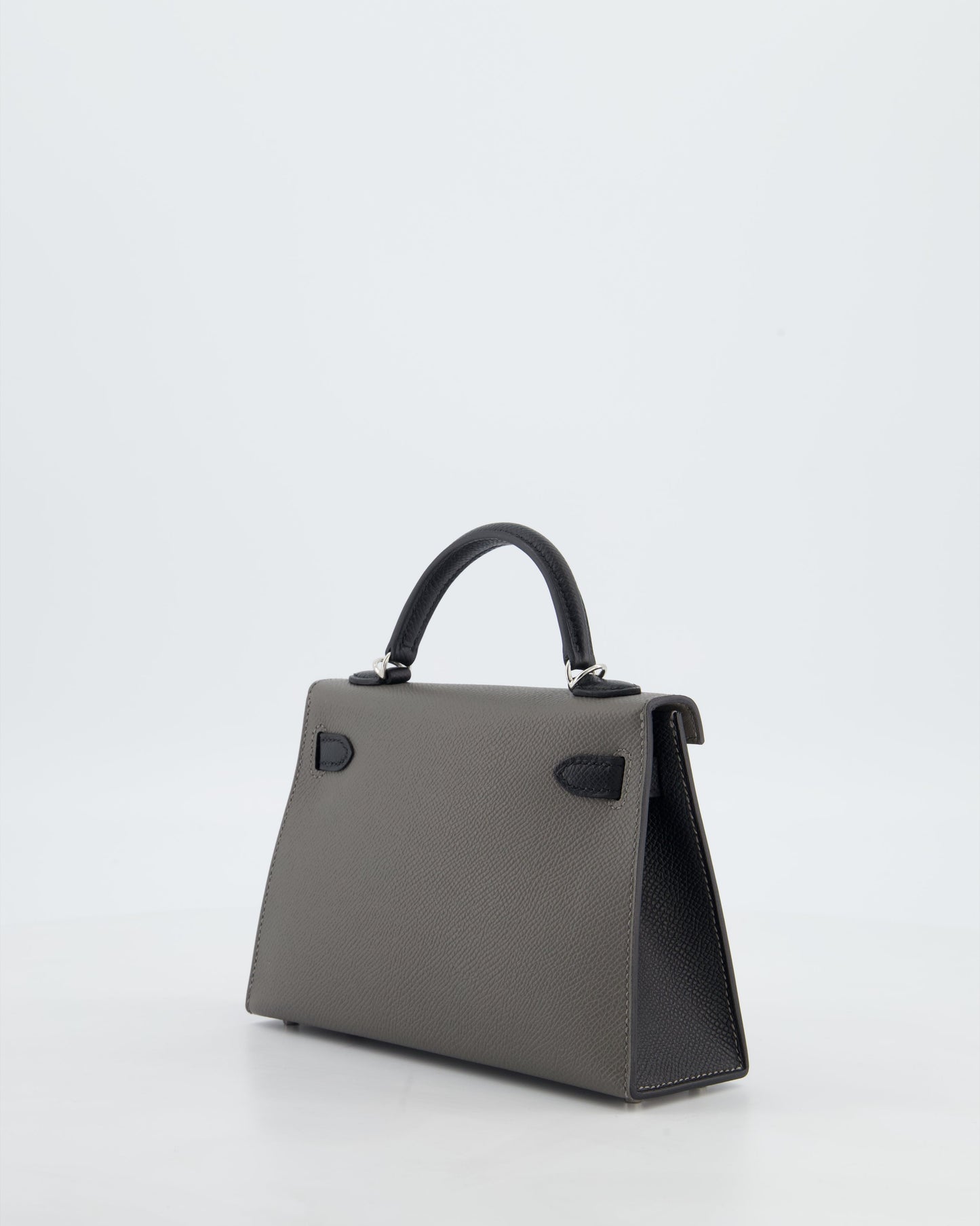 *SUPER RARE* Herm�s HSS Mini Kelly II 20 Bag in Gris Meyer & Black Epsom Leather and Palladium Hardware