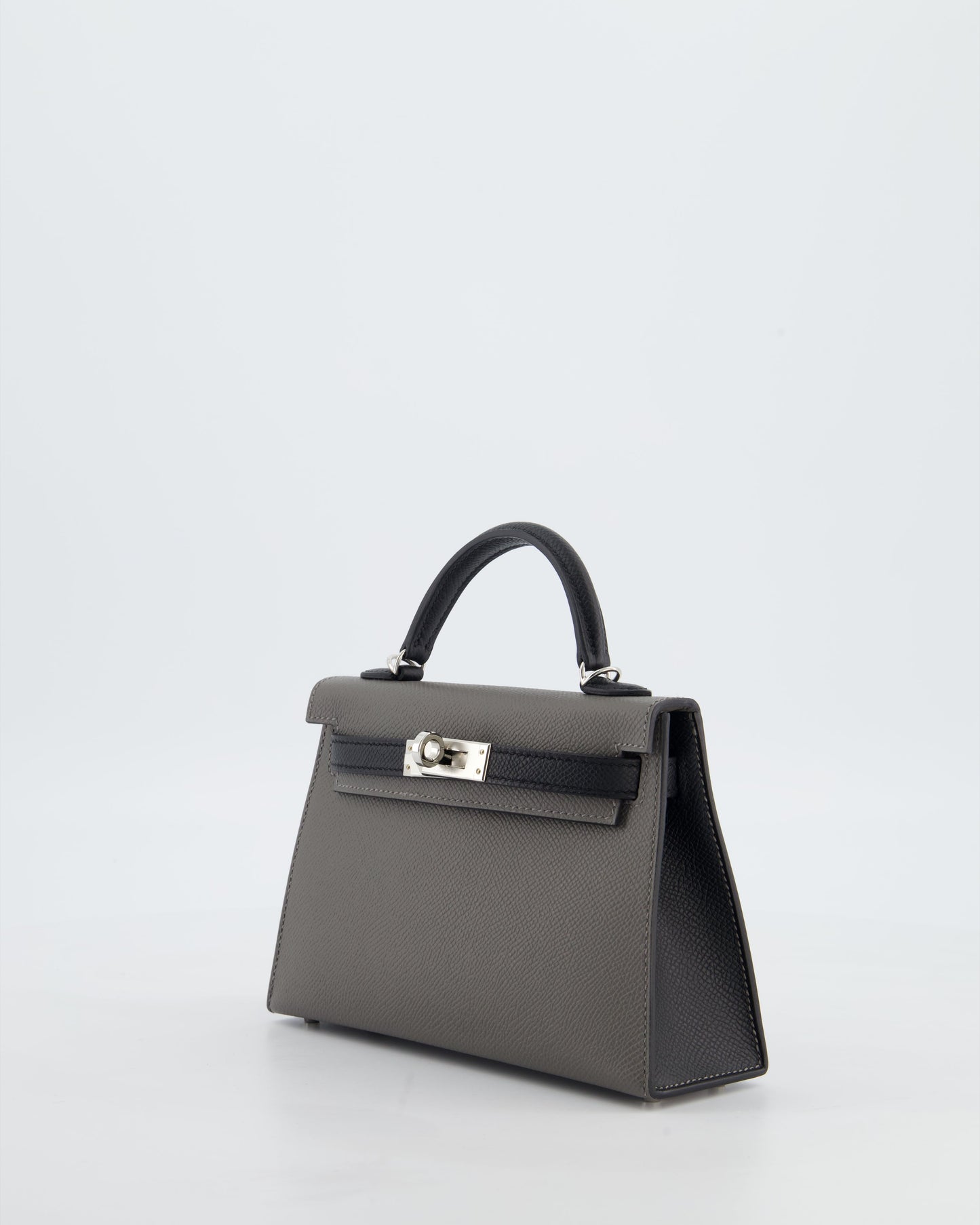 *SUPER RARE* Herm�s HSS Mini Kelly II 20 Bag in Gris Meyer & Black Epsom Leather and Palladium Hardware