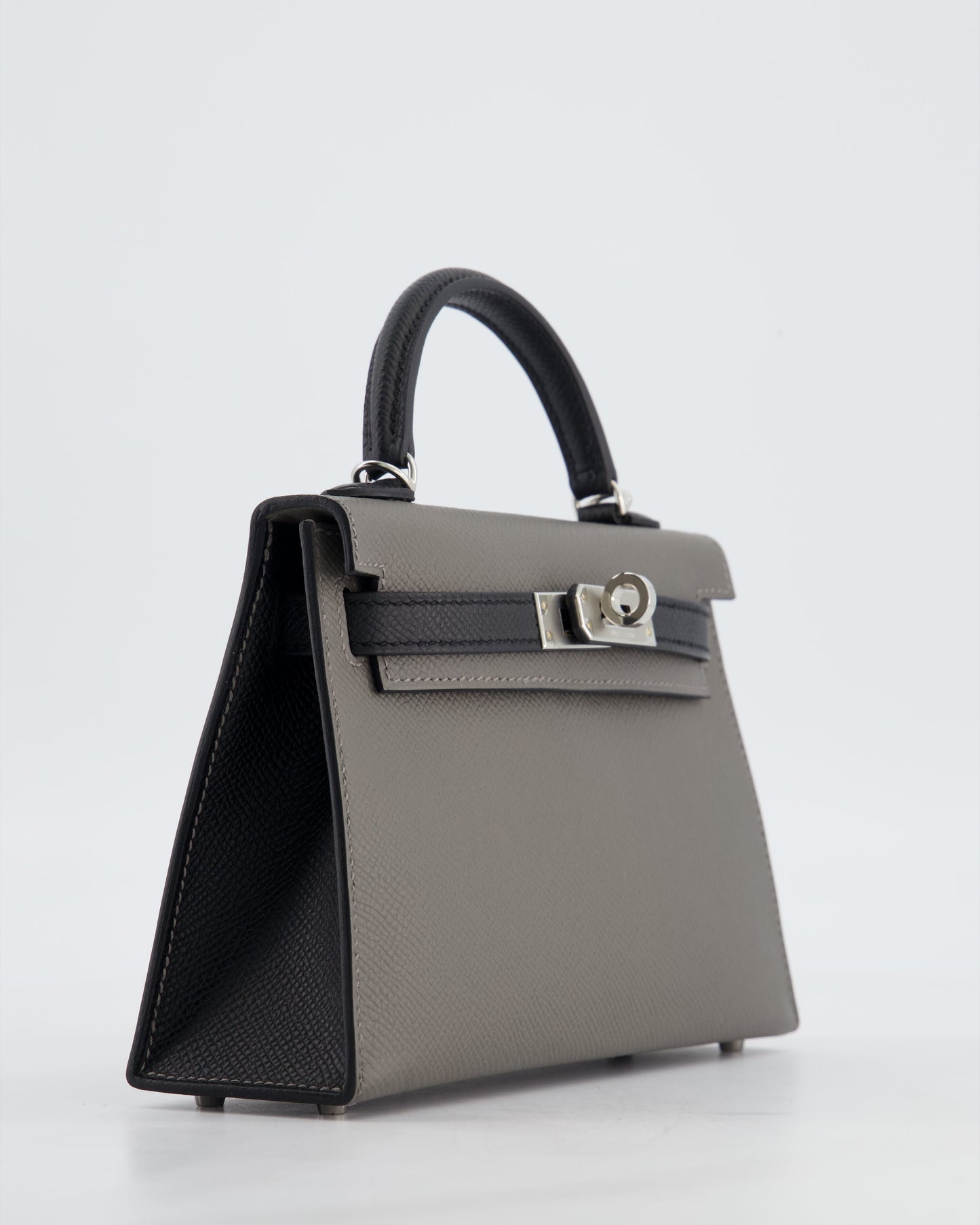*SUPER RARE* Herm�s HSS Mini Kelly II 20 Bag in Gris Meyer & Black Epsom Leather and Palladium Hardware