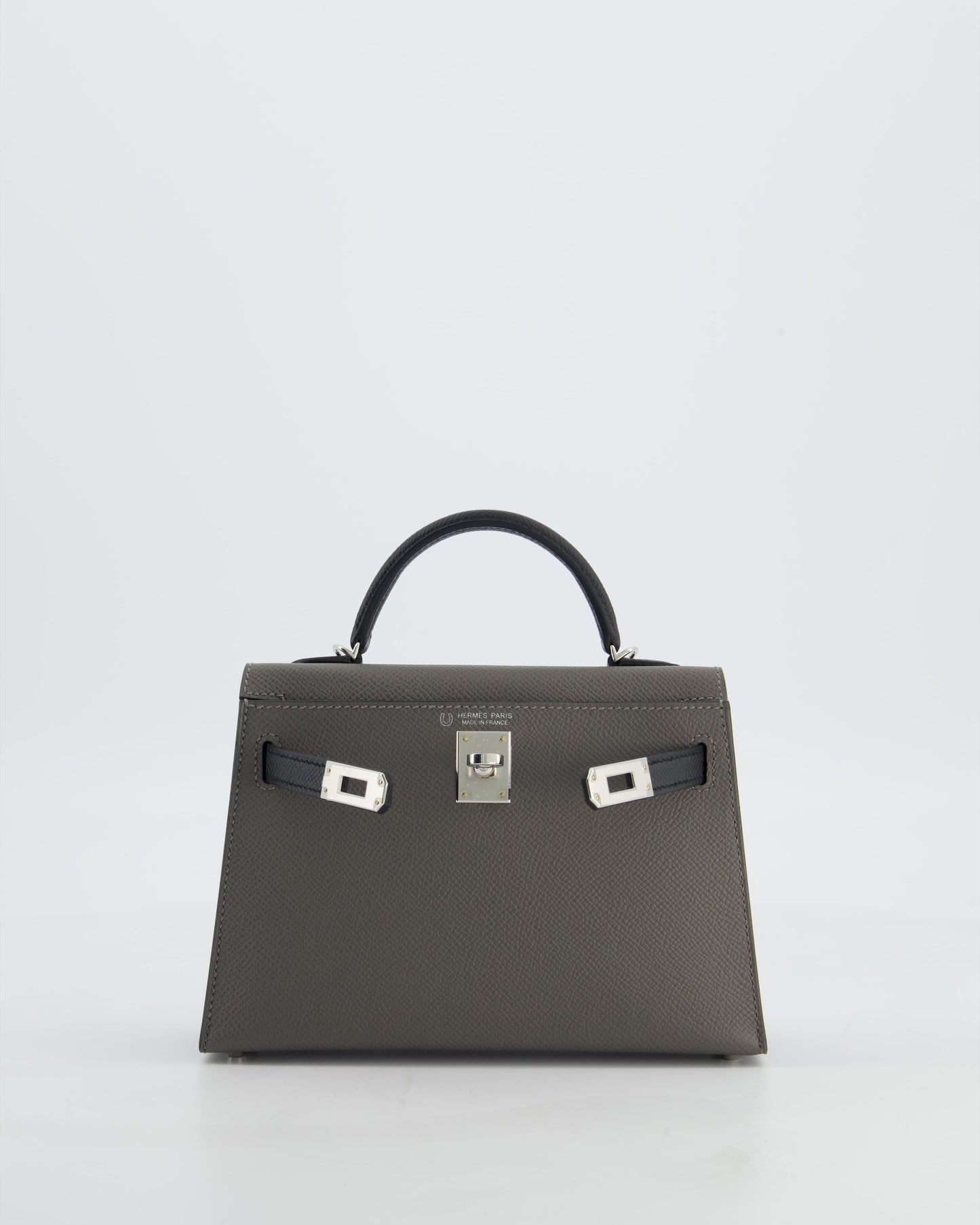 *SUPER RARE* Herm�s HSS Mini Kelly II 20 Bag in Gris Meyer & Black Epsom Leather and Palladium Hardware