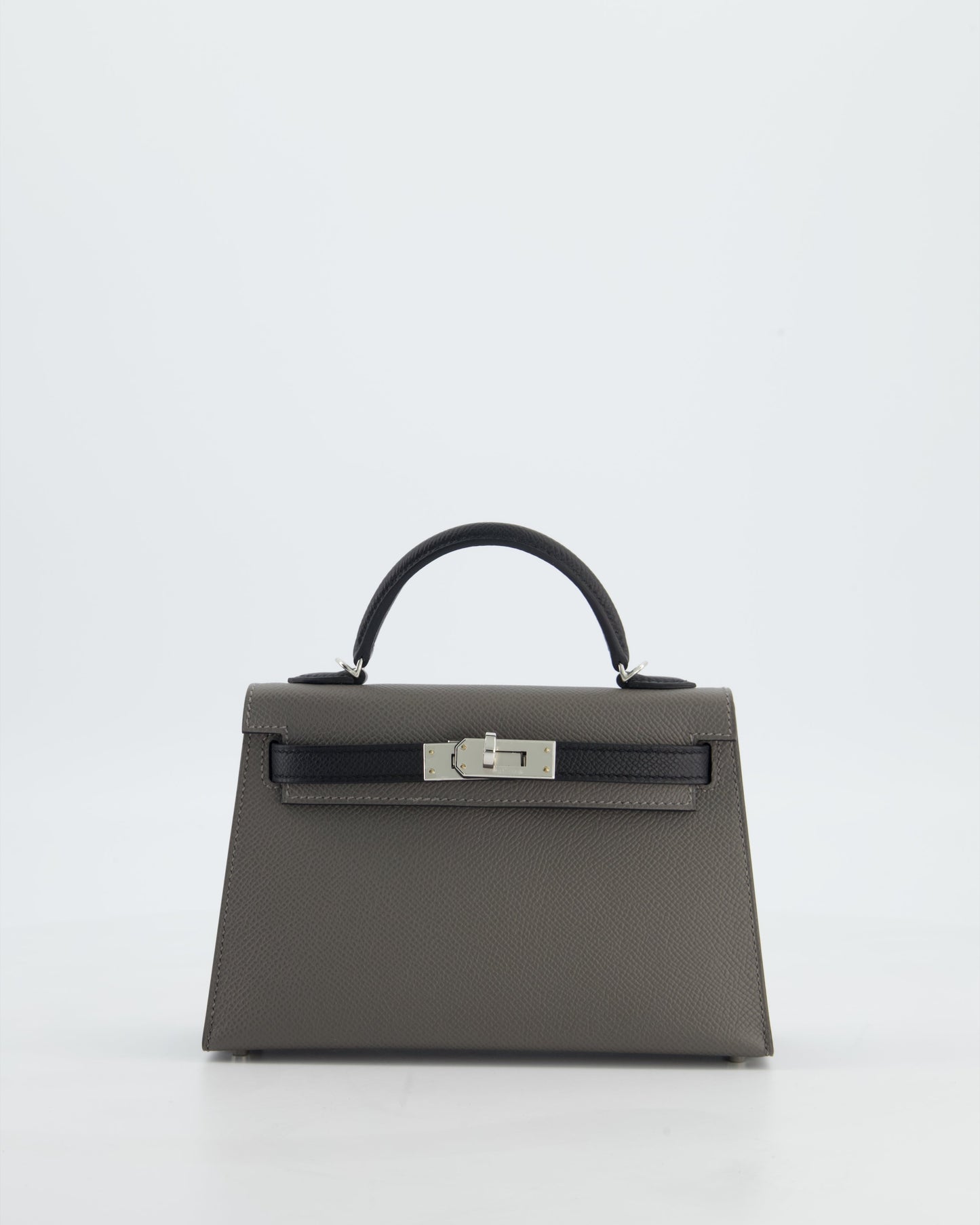 *SUPER RARE* Herm�s HSS Mini Kelly II 20 Bag in Gris Meyer & Black Epsom Leather and Palladium Hardware