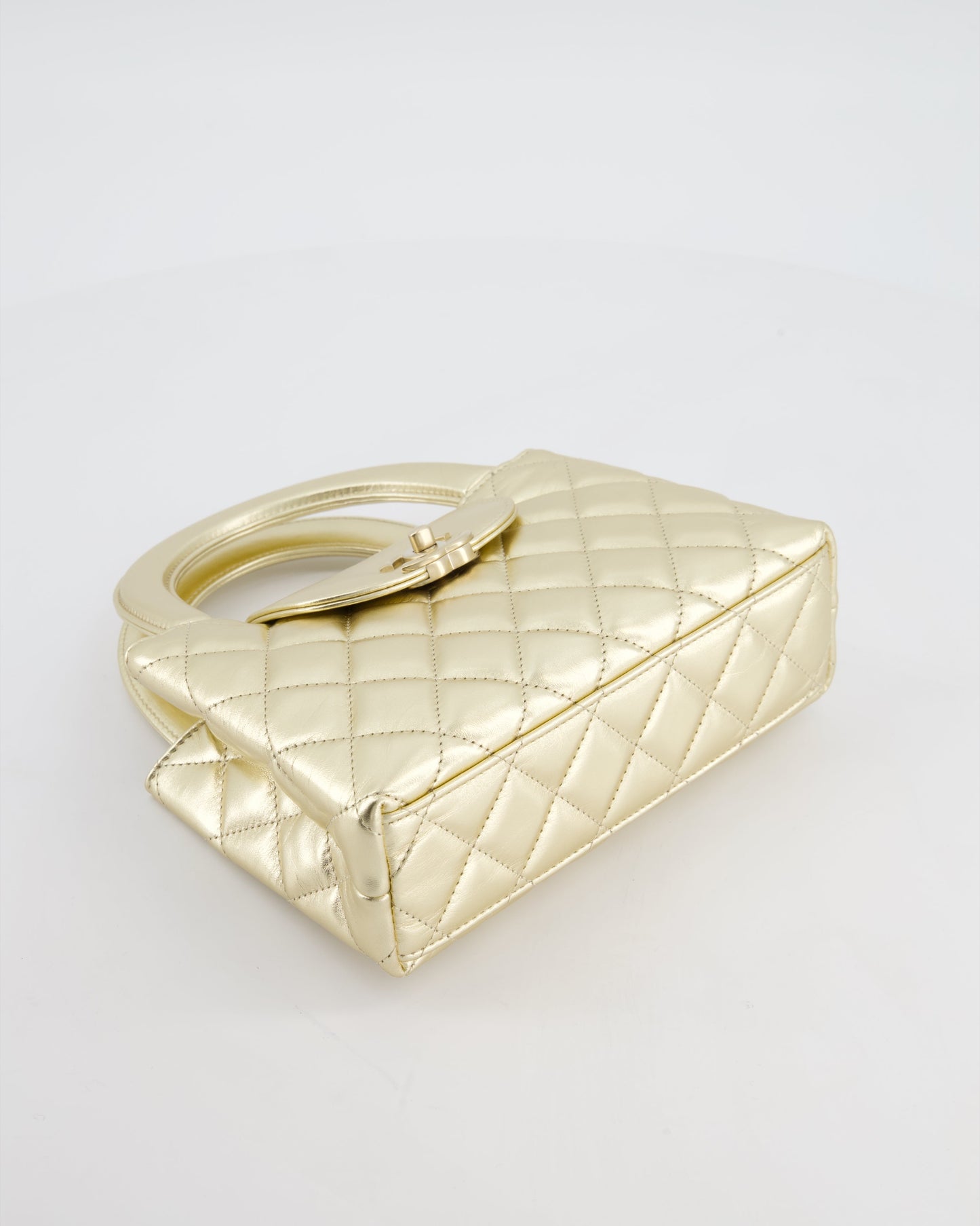 *HOT* Chanel Gold Small Mini Kelly Shopping Bag in Shiny Metallic Calfskin Leather with Metallic Gold Hardware